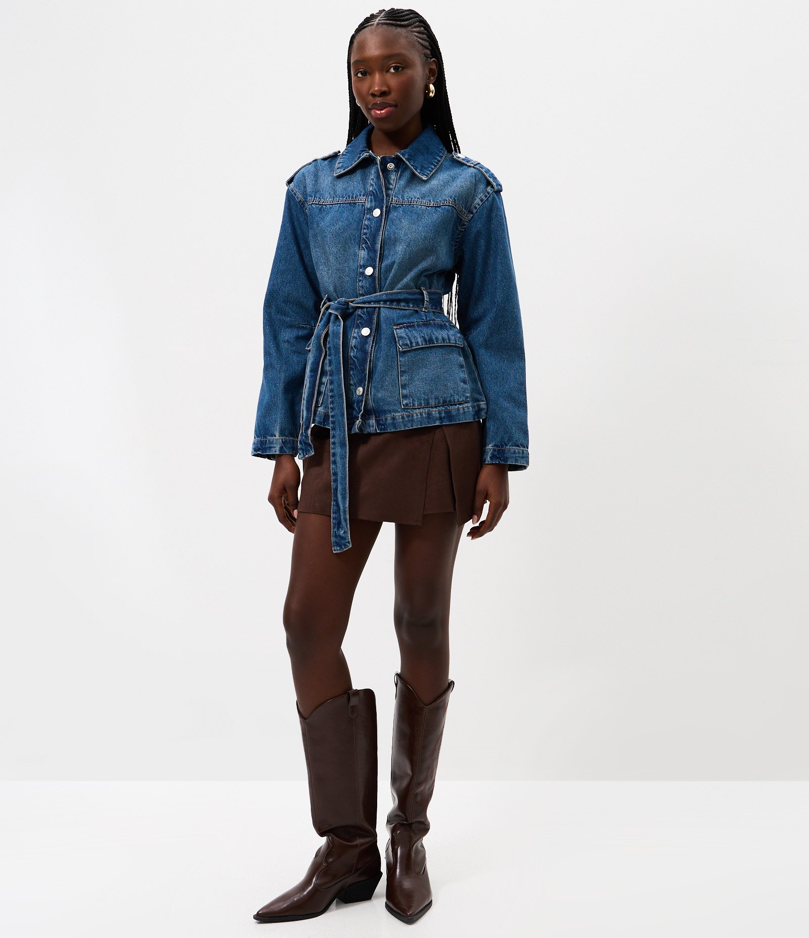 Jaqueta Parka em Jeans com Cinto Ajustável Azul Médio 2