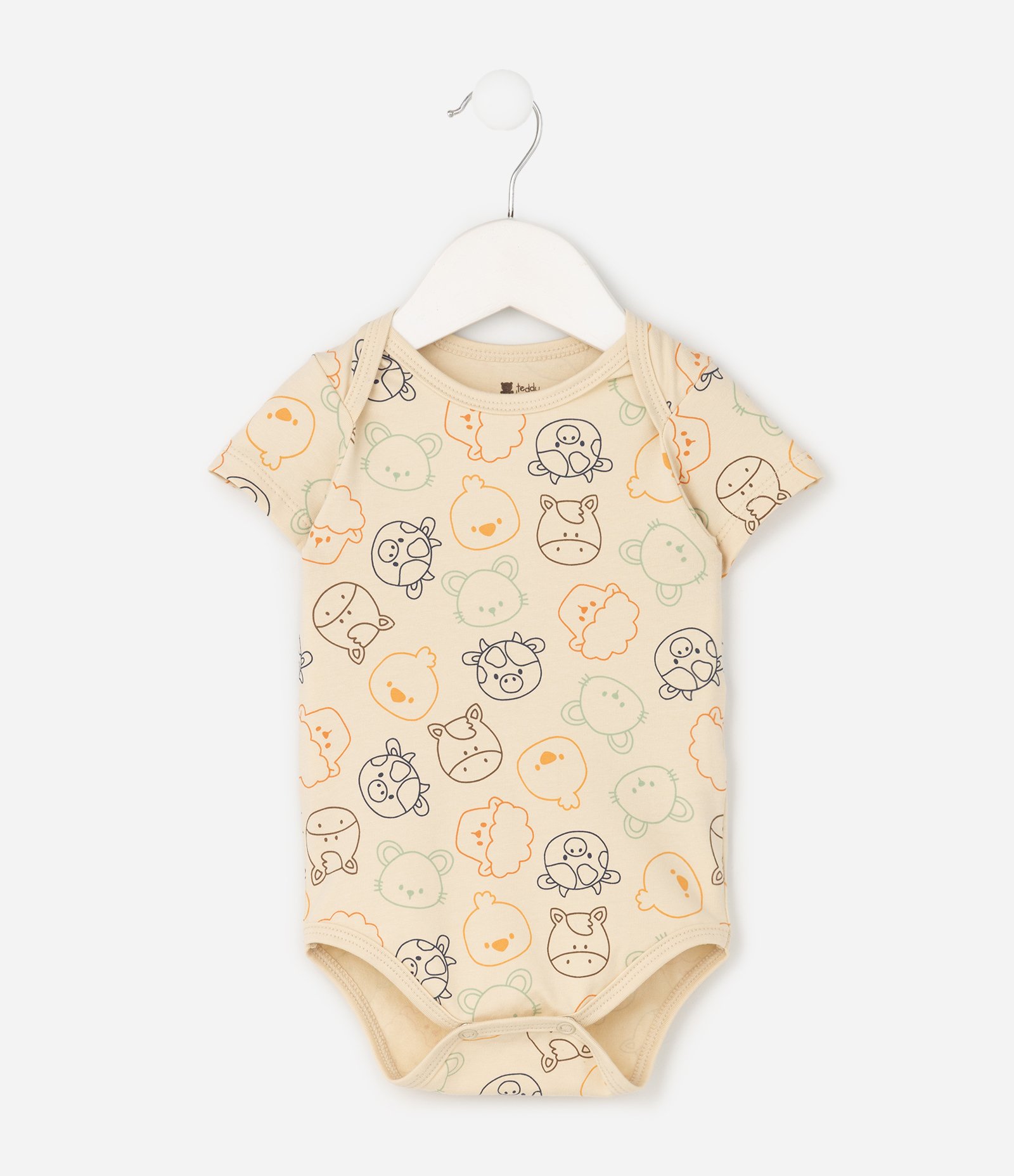 Body Bebê em Cotton com Estampa Animais e Cabeções – Tam 0 a 18 Meses Bege Claro 2