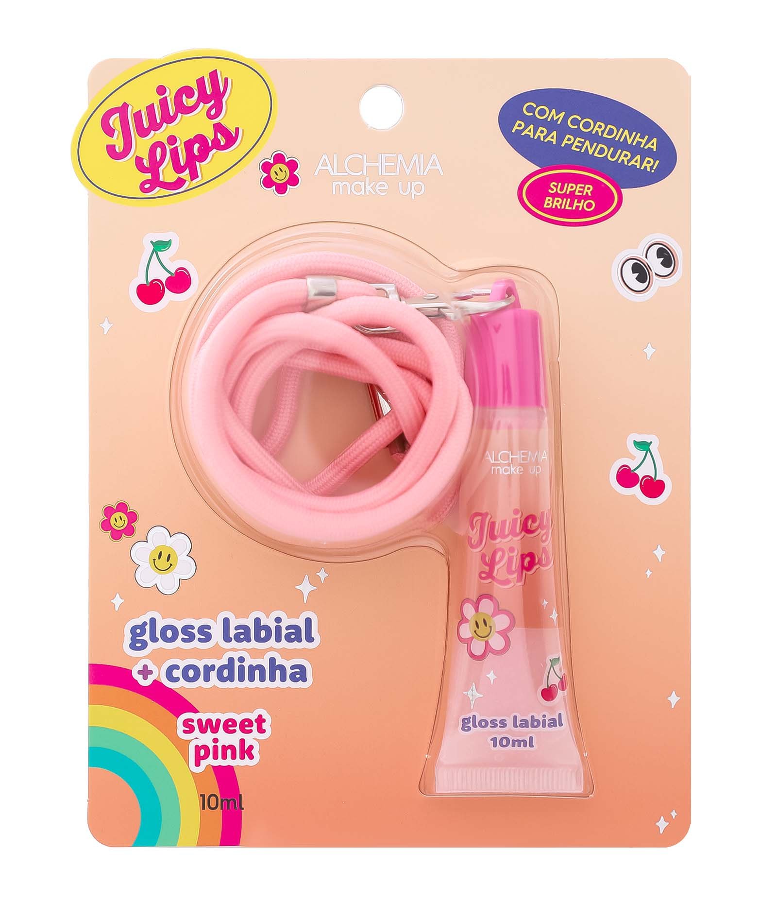Gloss Labial com Cordinha Sweet Pink Juicy Lips Alchemia U 1