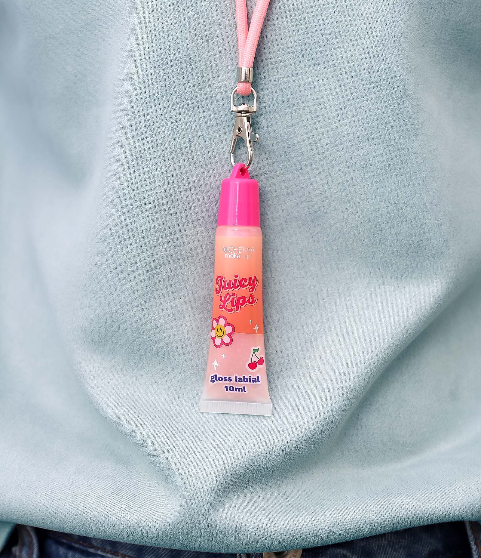 Gloss Labial com Cordinha Sweet Pink Juicy Lips Alchemia U 7