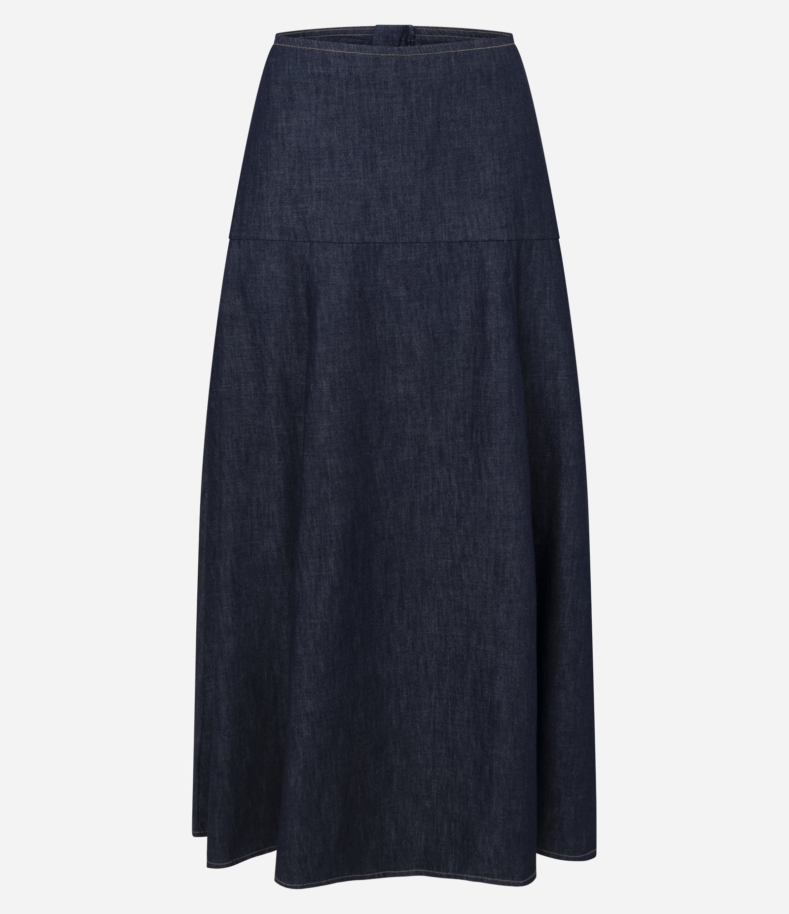 Saia Godê em Jeans com Recorte Cadeirão e Cintura Alta Azul Marinho 5