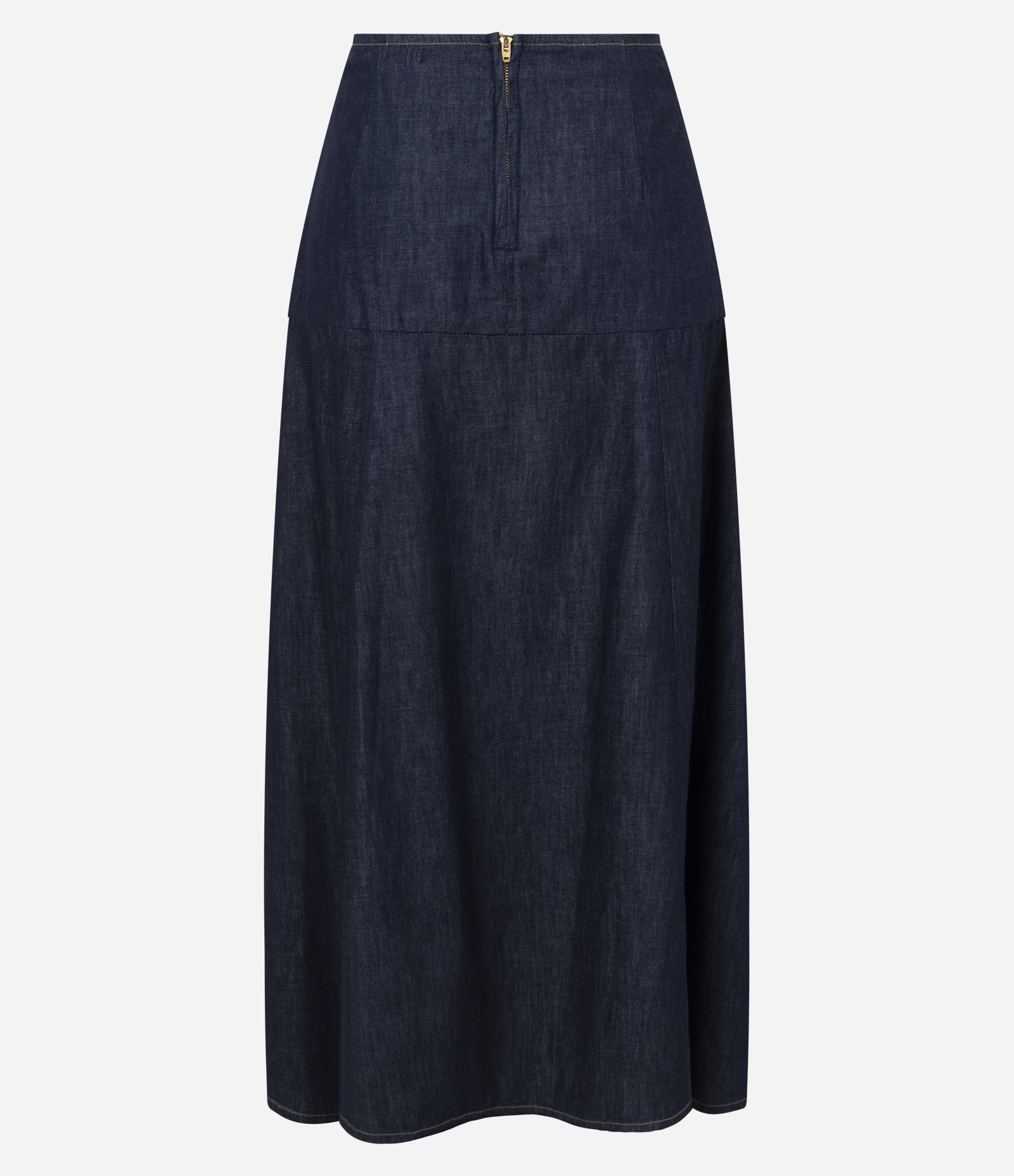 Saia Godê em Jeans com Recorte Cadeirão e Cintura Alta Azul Marinho 6