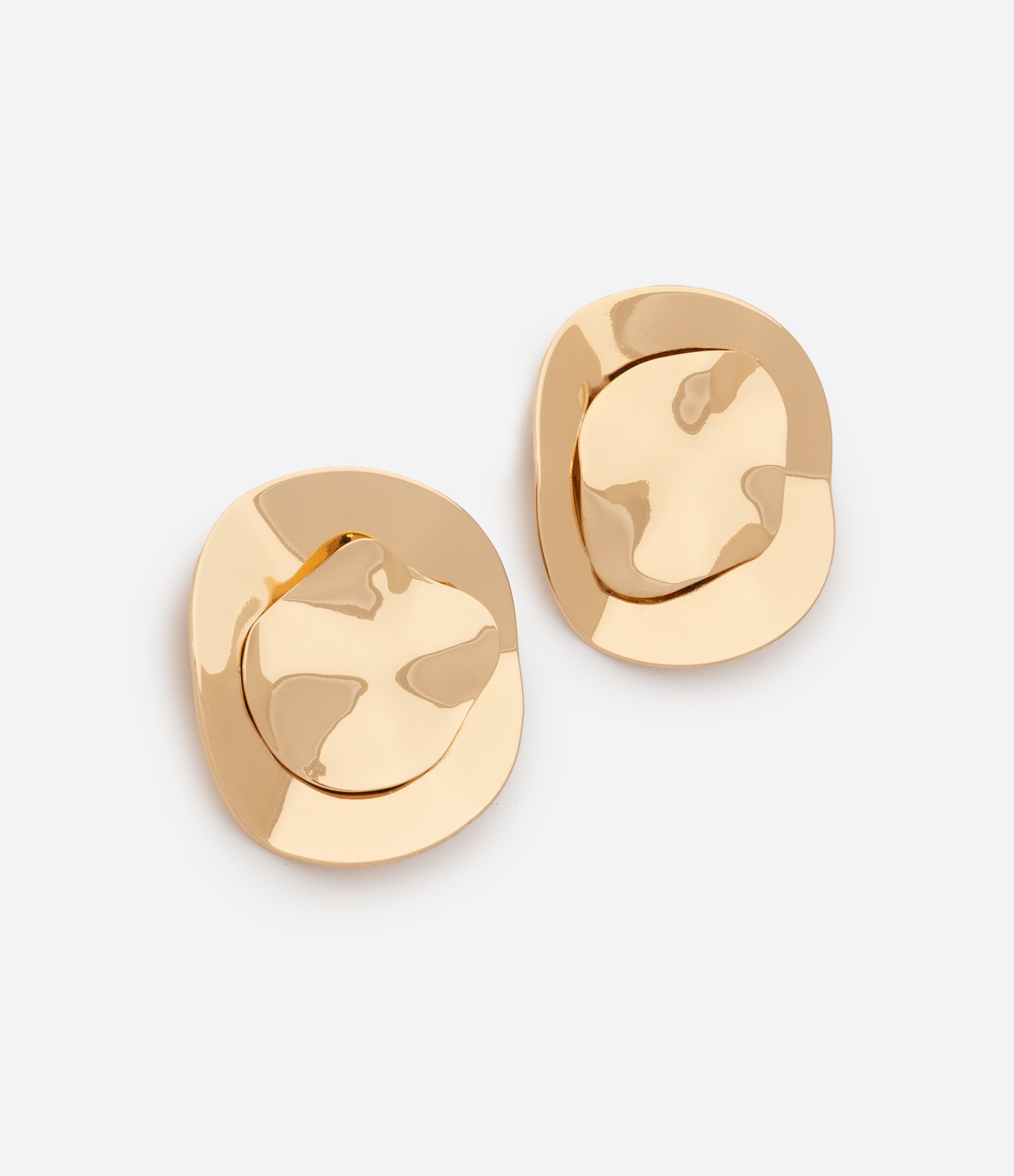 Brinco Médio Botão Orgânico com Camada Dupla Dourado 1