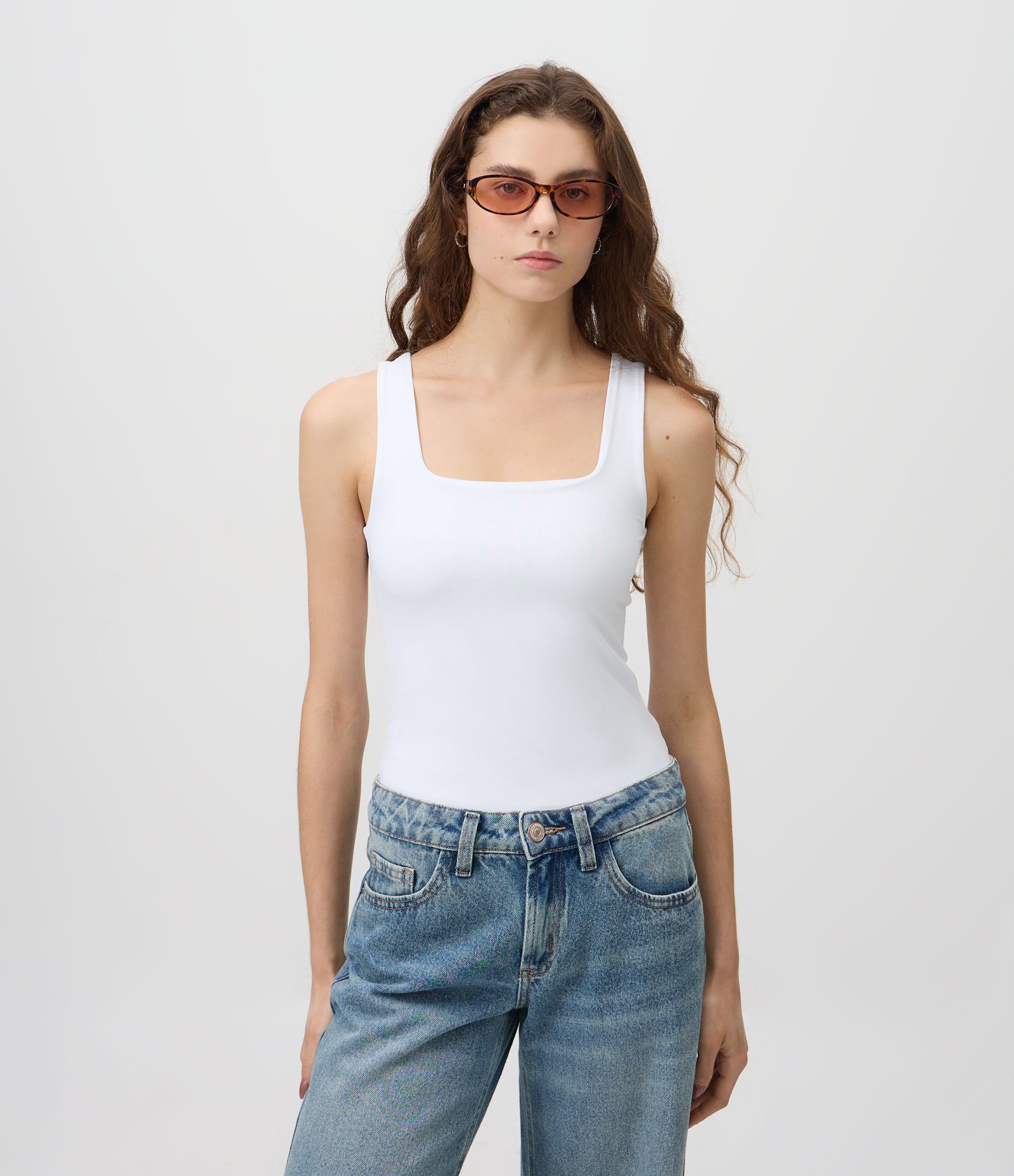 Body em Poliamida com Decote Quadrado Branco 1