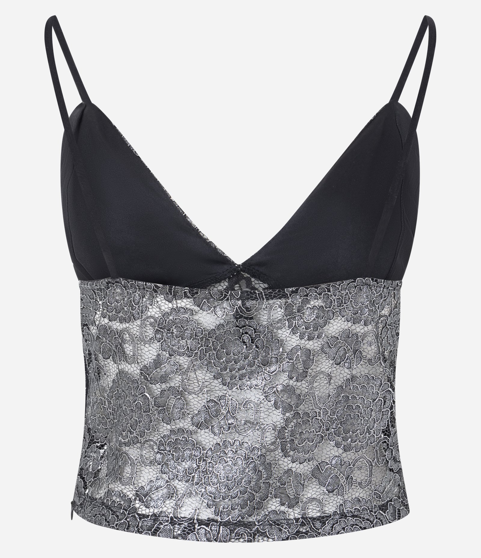 Blusa Cropped em Renda Floral com Decote V Cinza 7