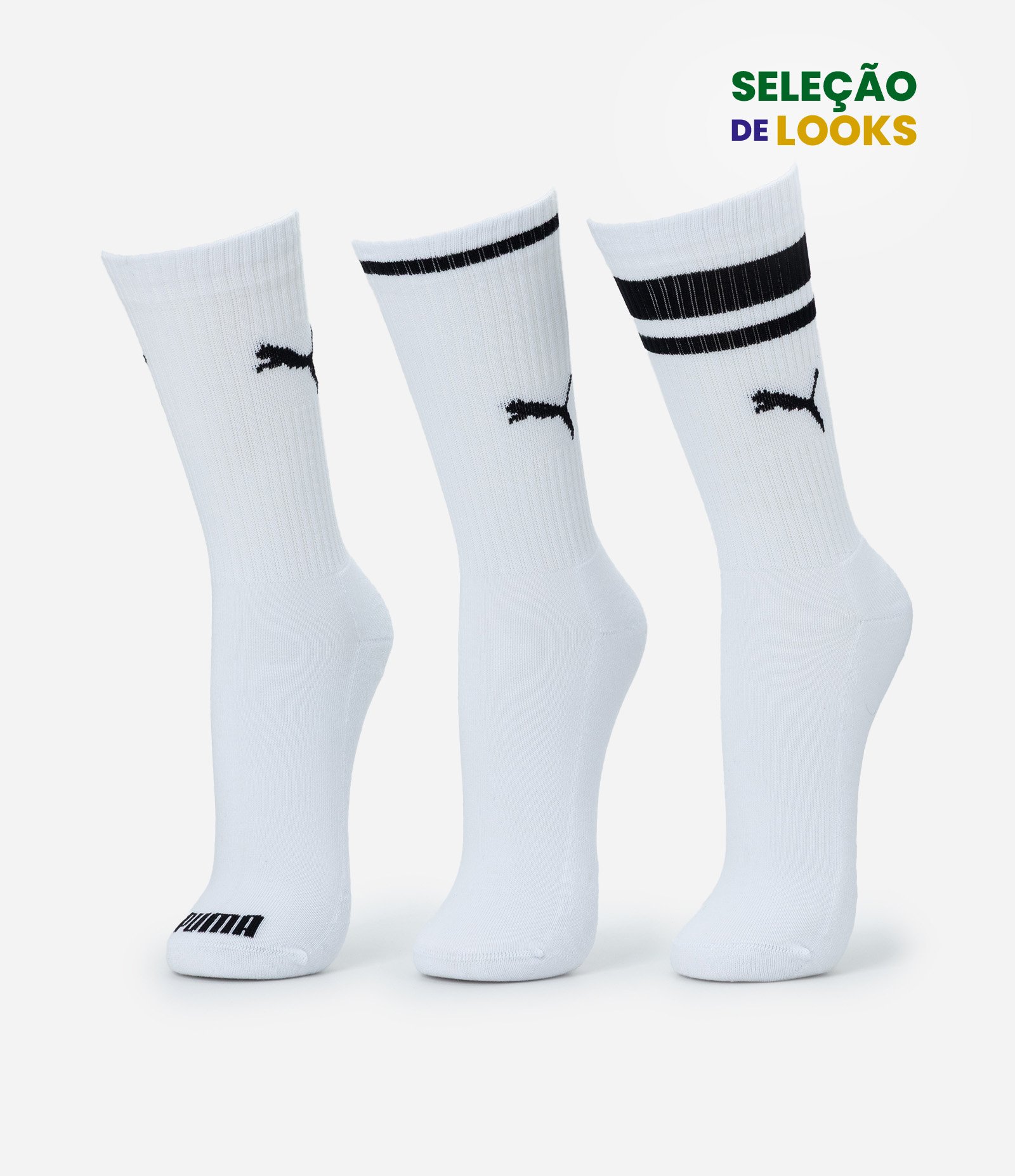 Kit 03 Meias Cano Alto Esportiva em Algodão Puma Branco 1