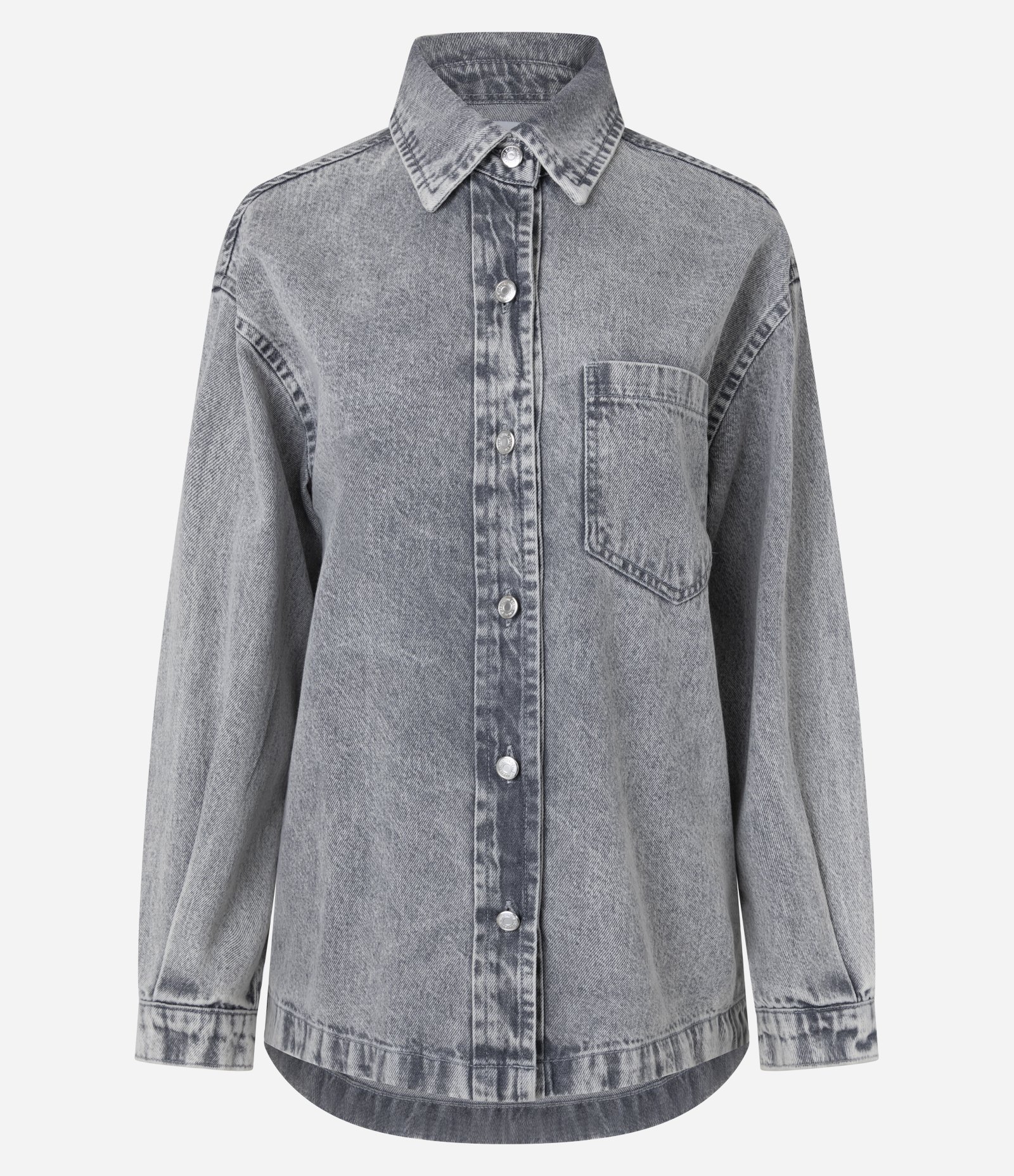 Camisa Oversized em Jeans com Botões Frontais Cinza 1