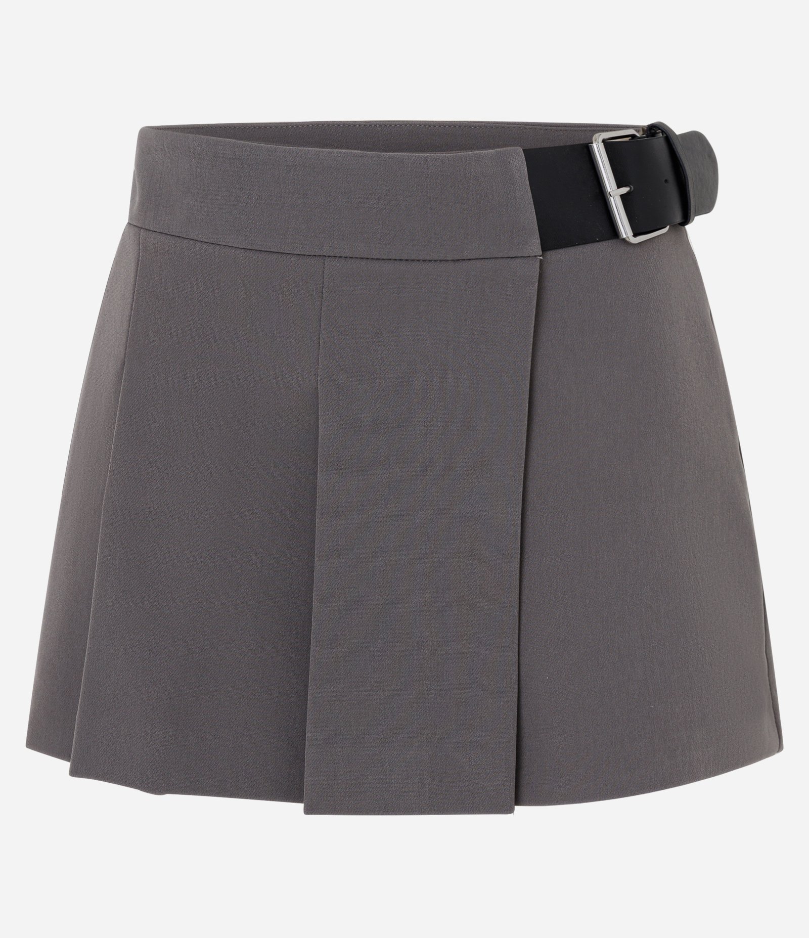 Short Saia Alfaiatado com Plissado Frontal e Cinto Lateral Cinza 5