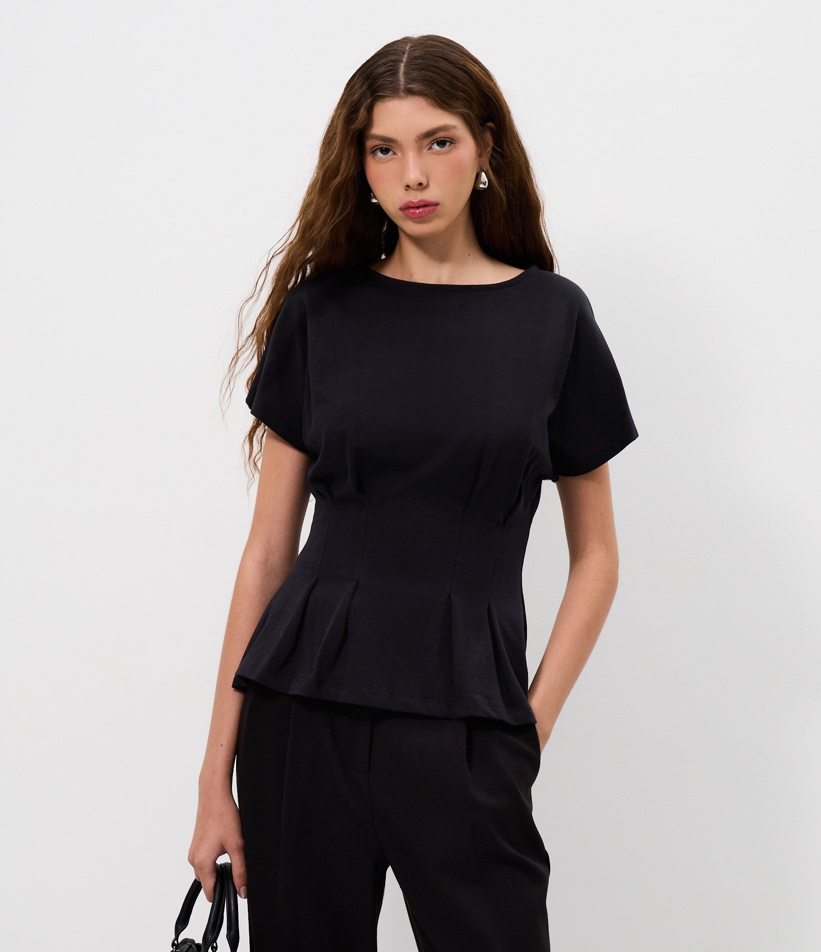 Blusa Peplum em Cotton com Pregas Preto 1