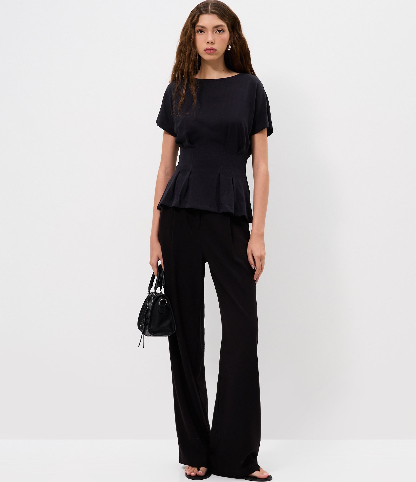 Blusa Peplum em Cotton com Pregas Preto 2