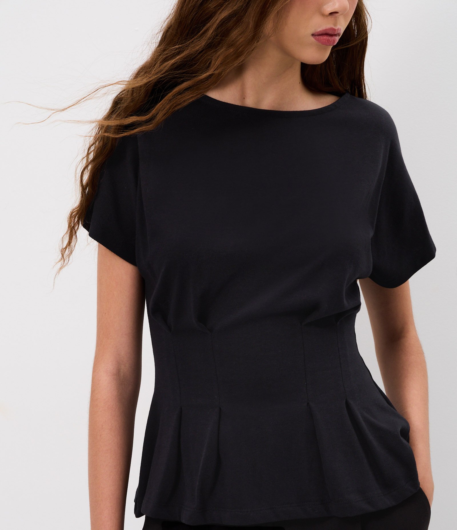 Blusa Peplum em Cotton com Pregas Preto 3