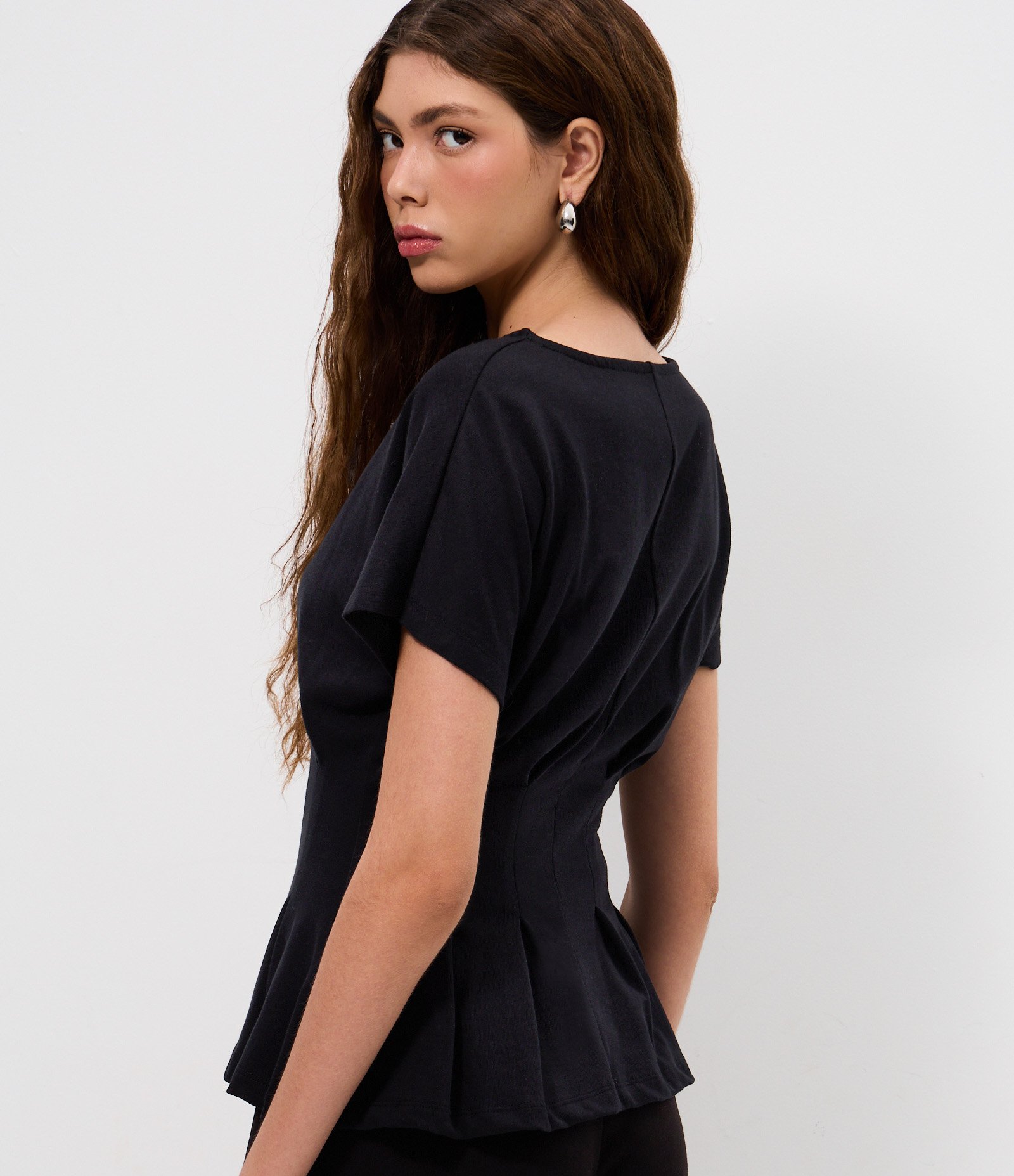 Blusa Peplum em Cotton com Pregas Preto 4