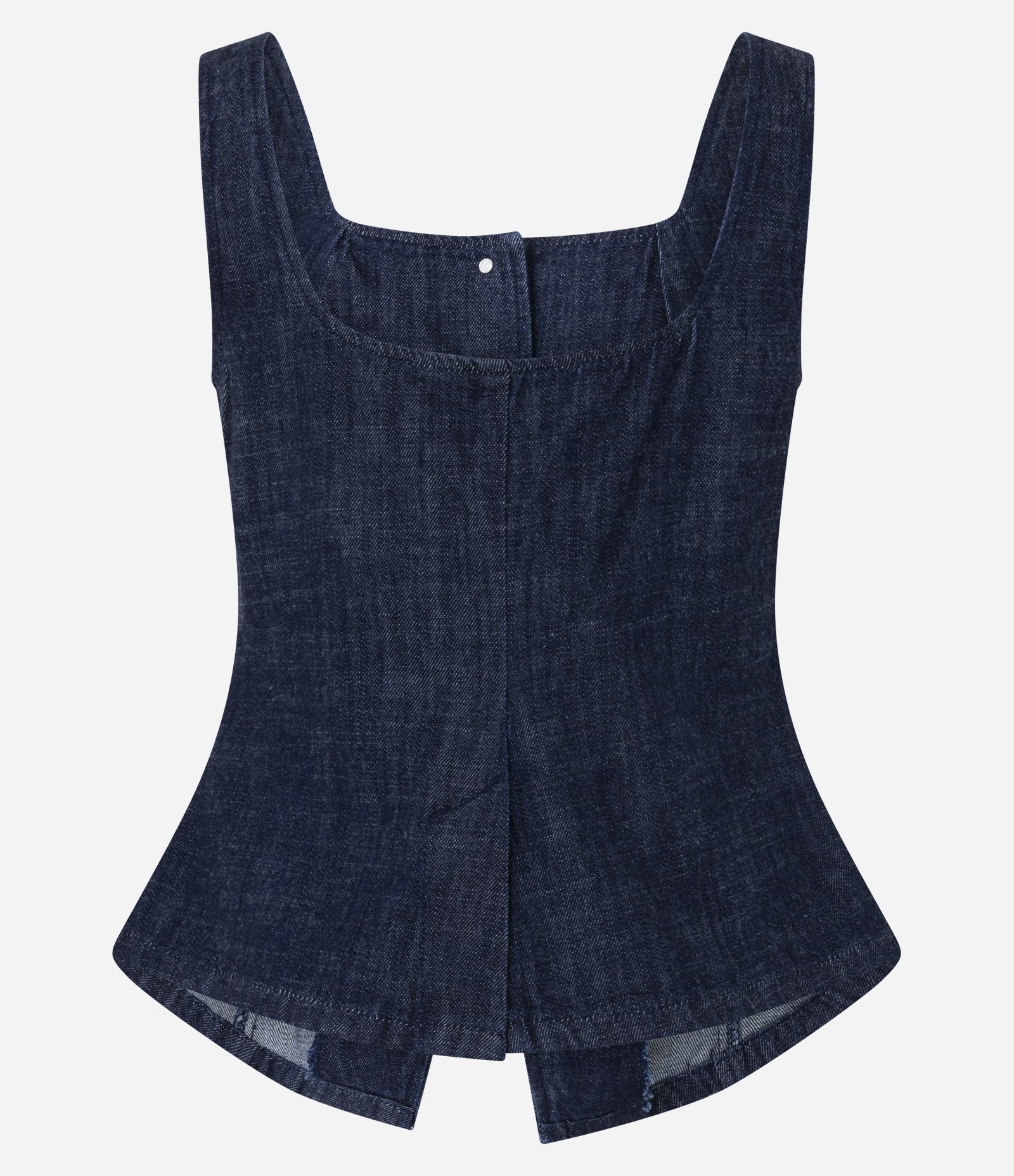 Colete em Jeans com Decote Quadrado e Botões Forrados Azul Escuro 6
