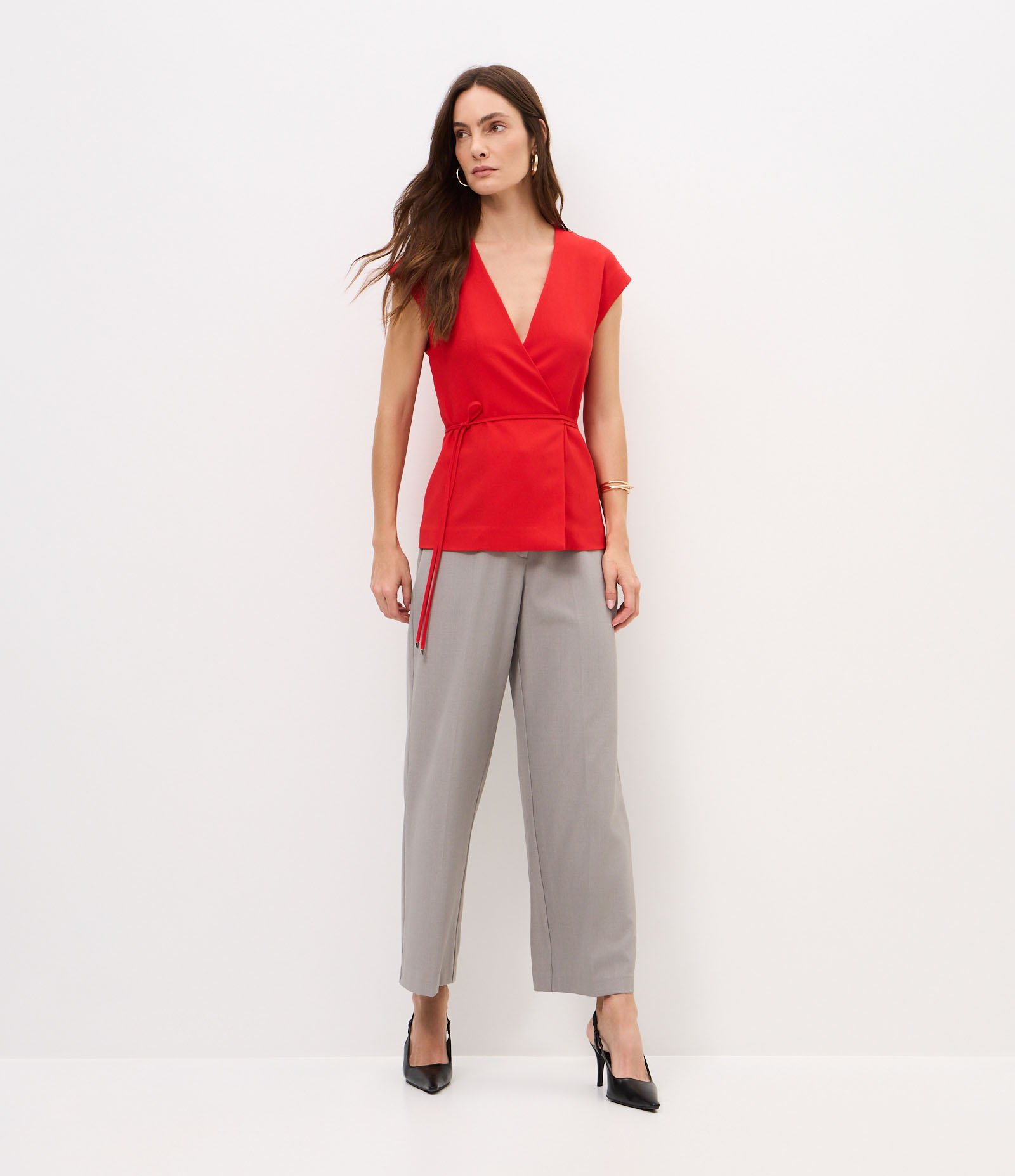 Blusa Alfaiatada Transpassada com Amarração Vermelho 2