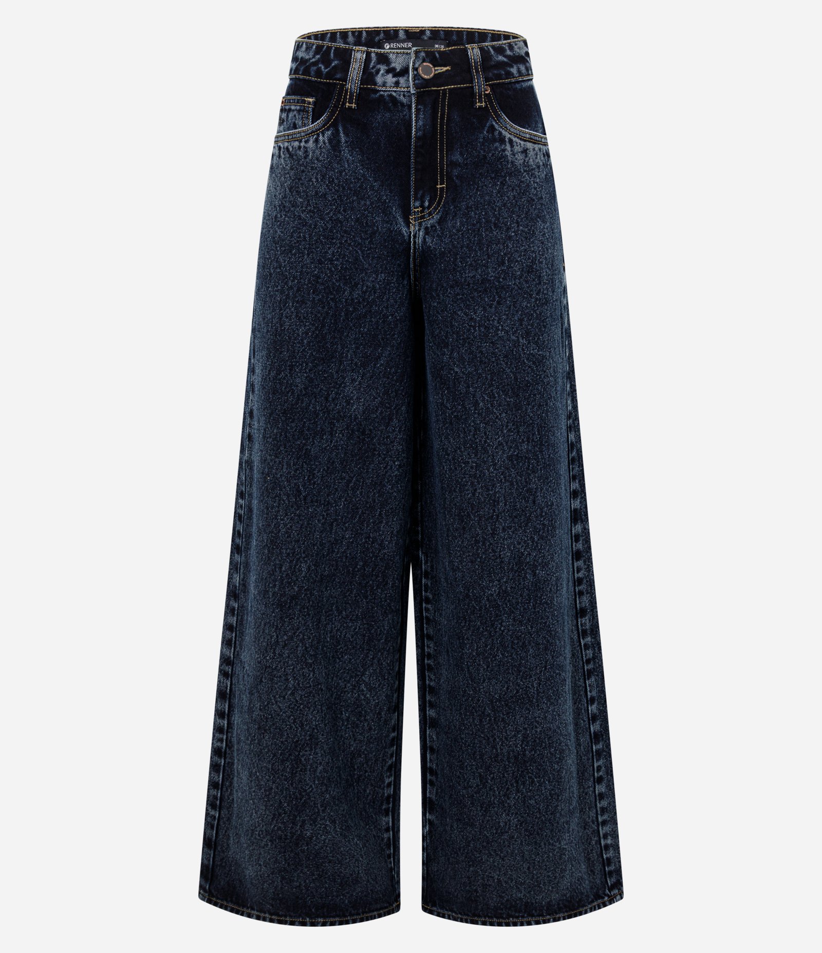 Calça Super Wide em Jeans com Cintura Média Azul Escuro 1