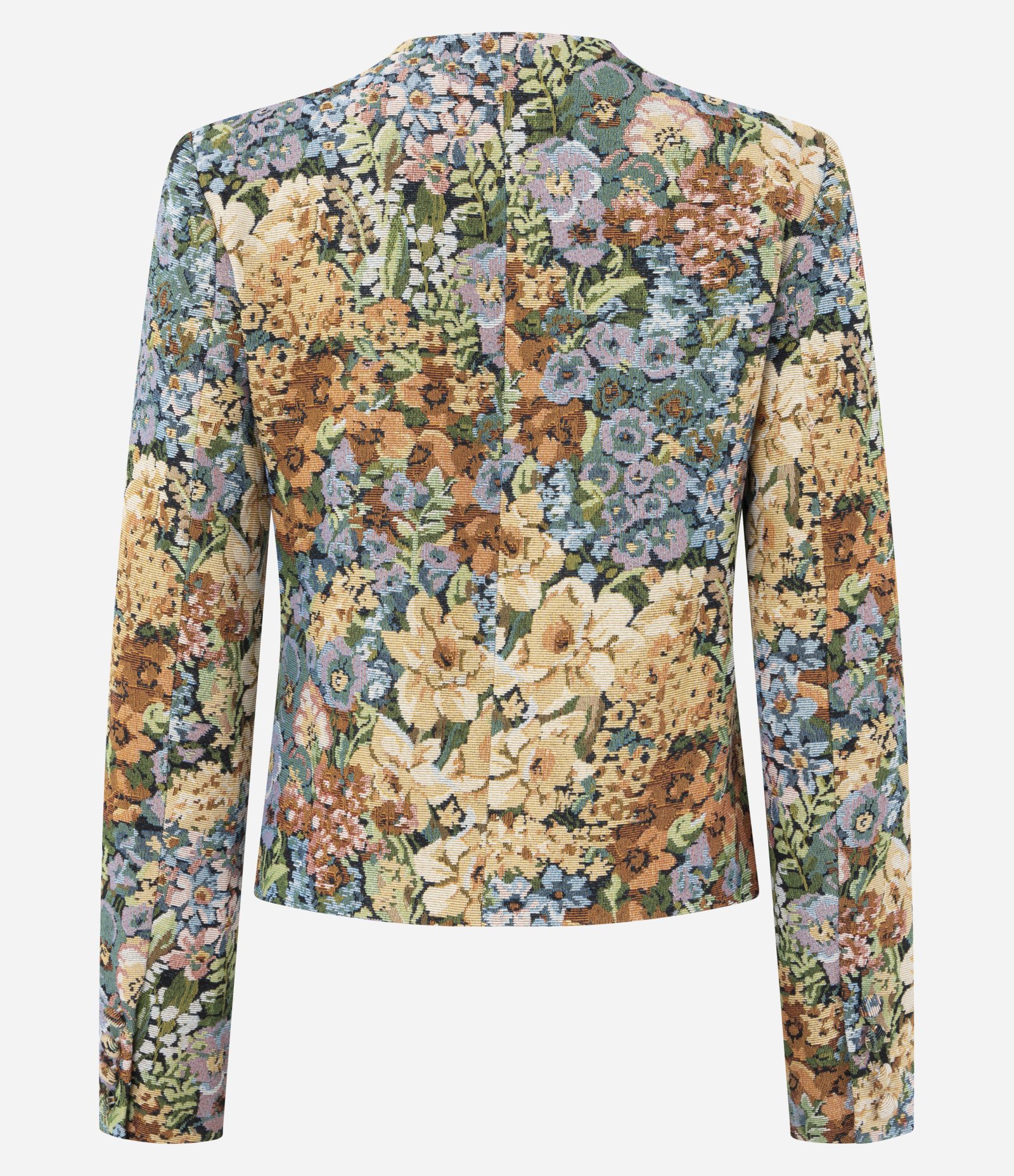 Jaqueta em Jacquard com Estampa Floral e Botões Forrados Amarelo 8