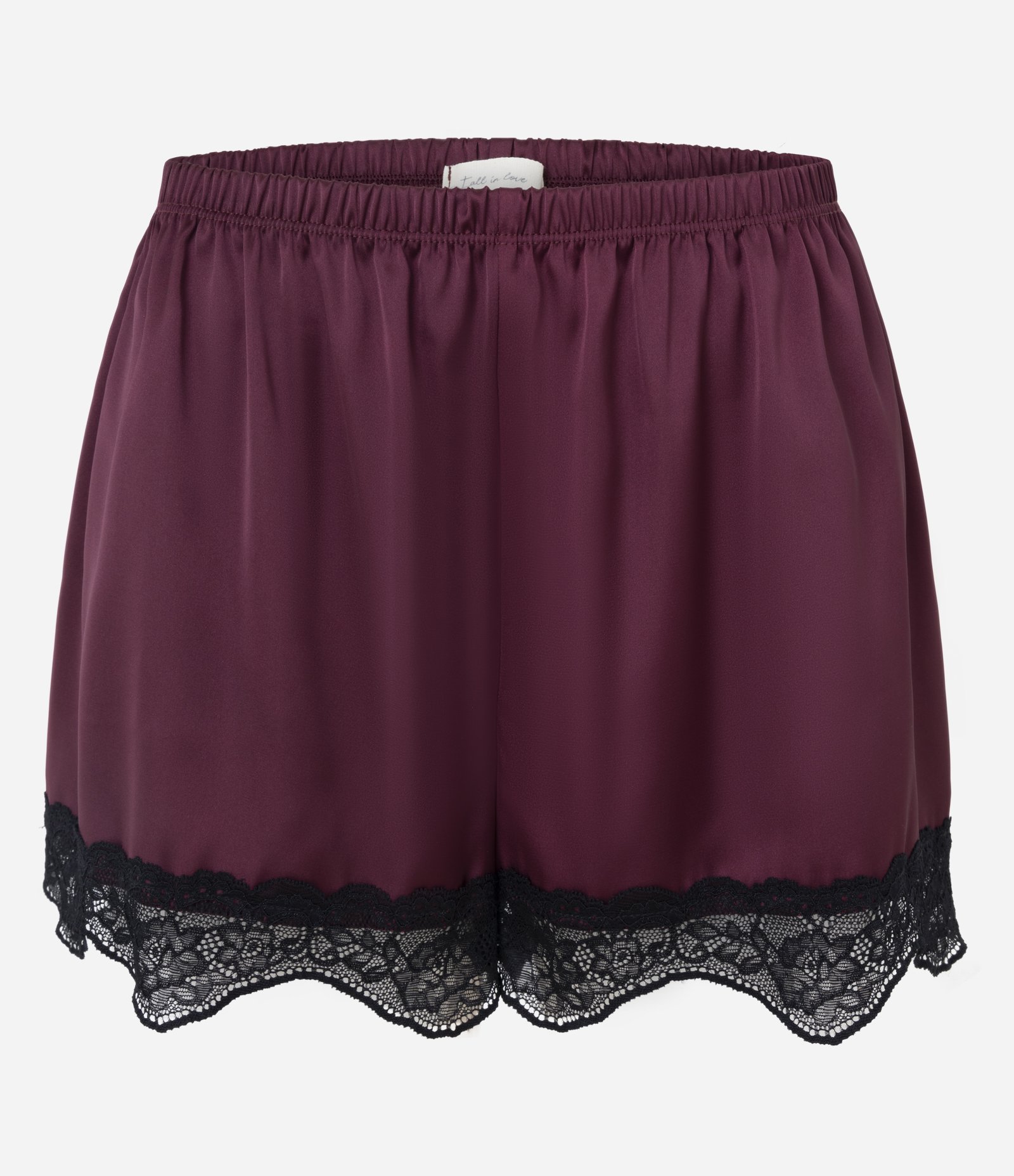 Short de Pijama em Cetim com Renda na Barra Vinho 3