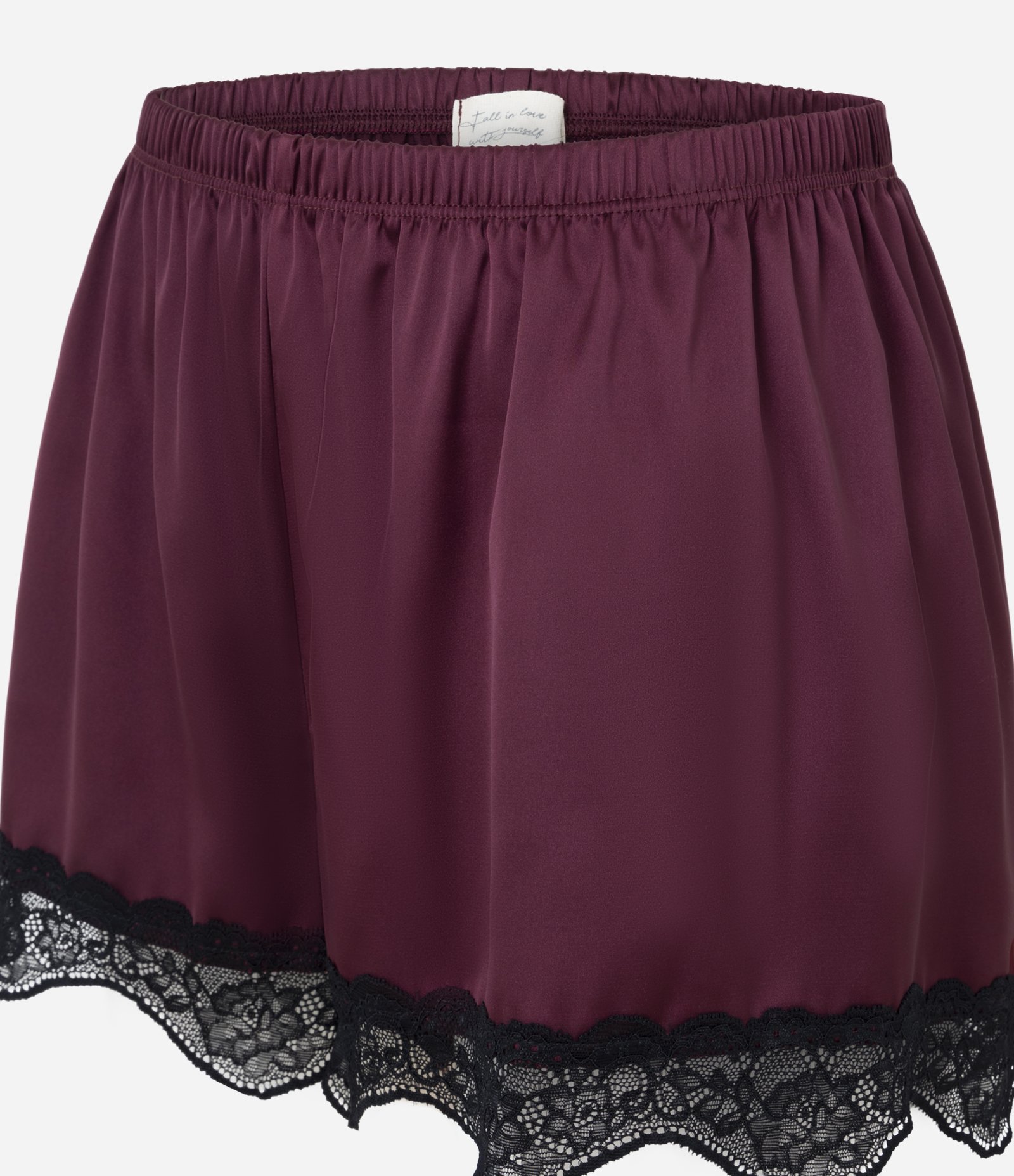 Short de Pijama em Cetim com Renda na Barra Vinho 4