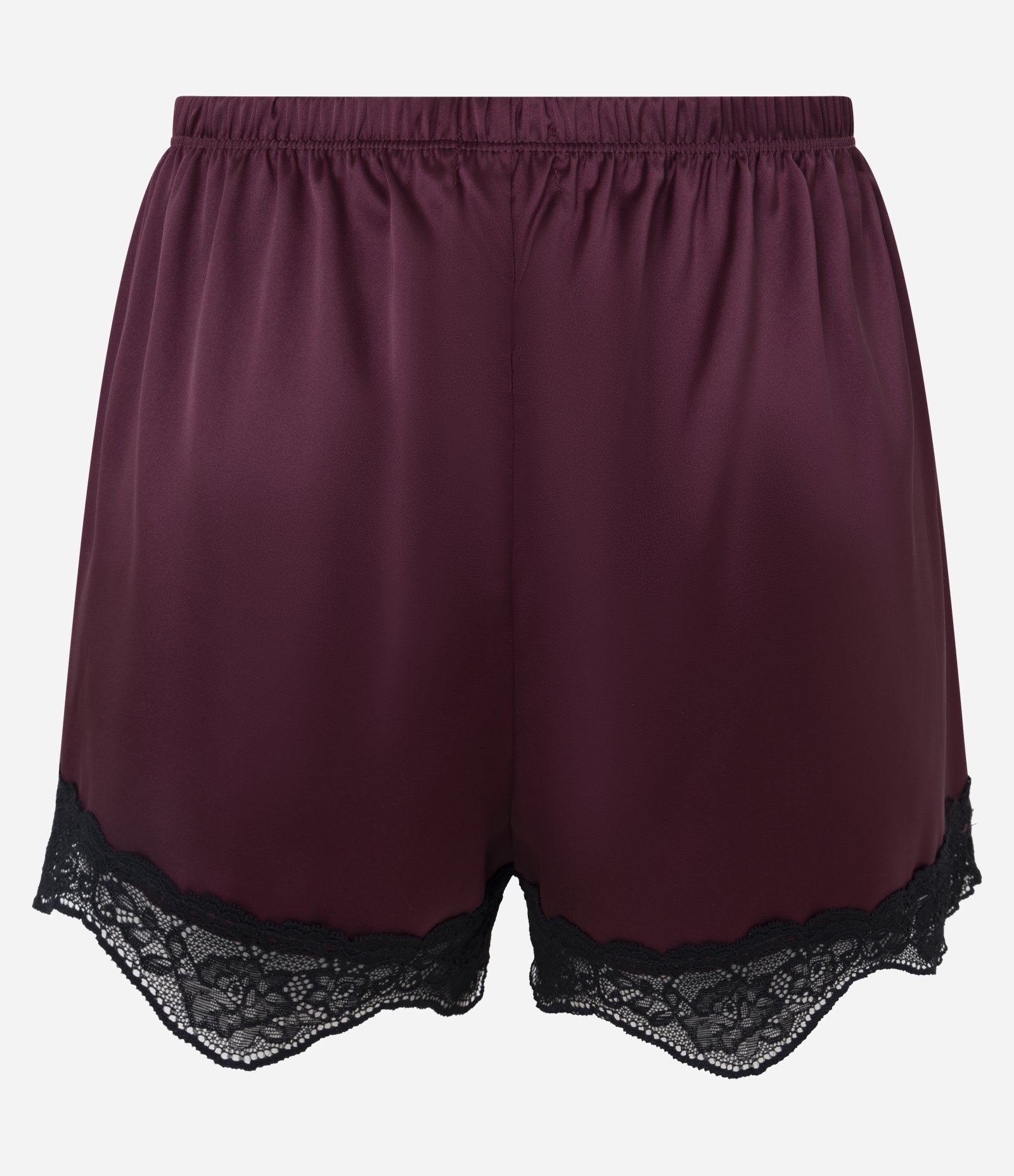 Short de Pijama em Cetim com Renda na Barra Vinho 5