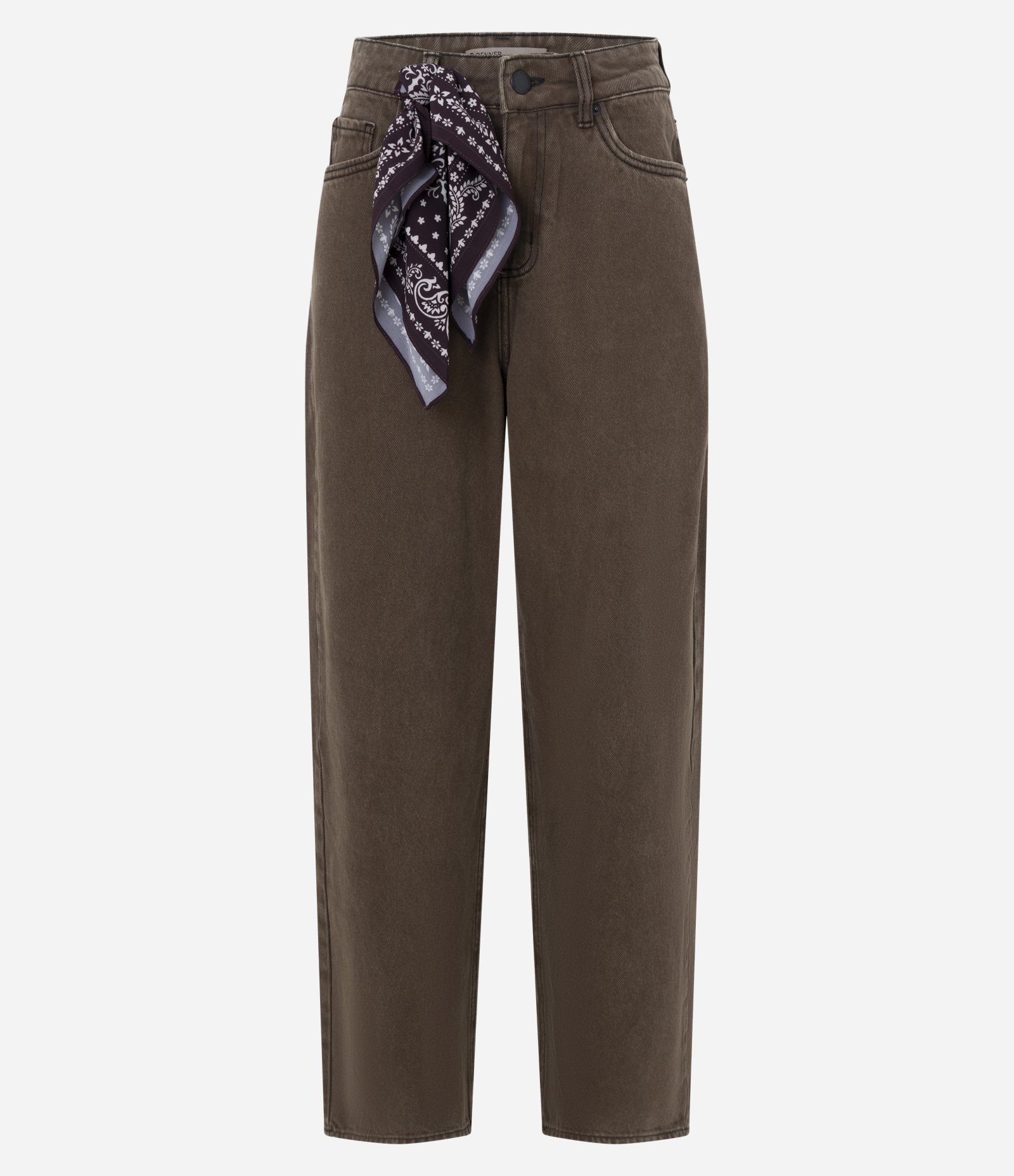 Calça Baggy em Jeans com Cintura Média e Lenço Decorative Marrom 5