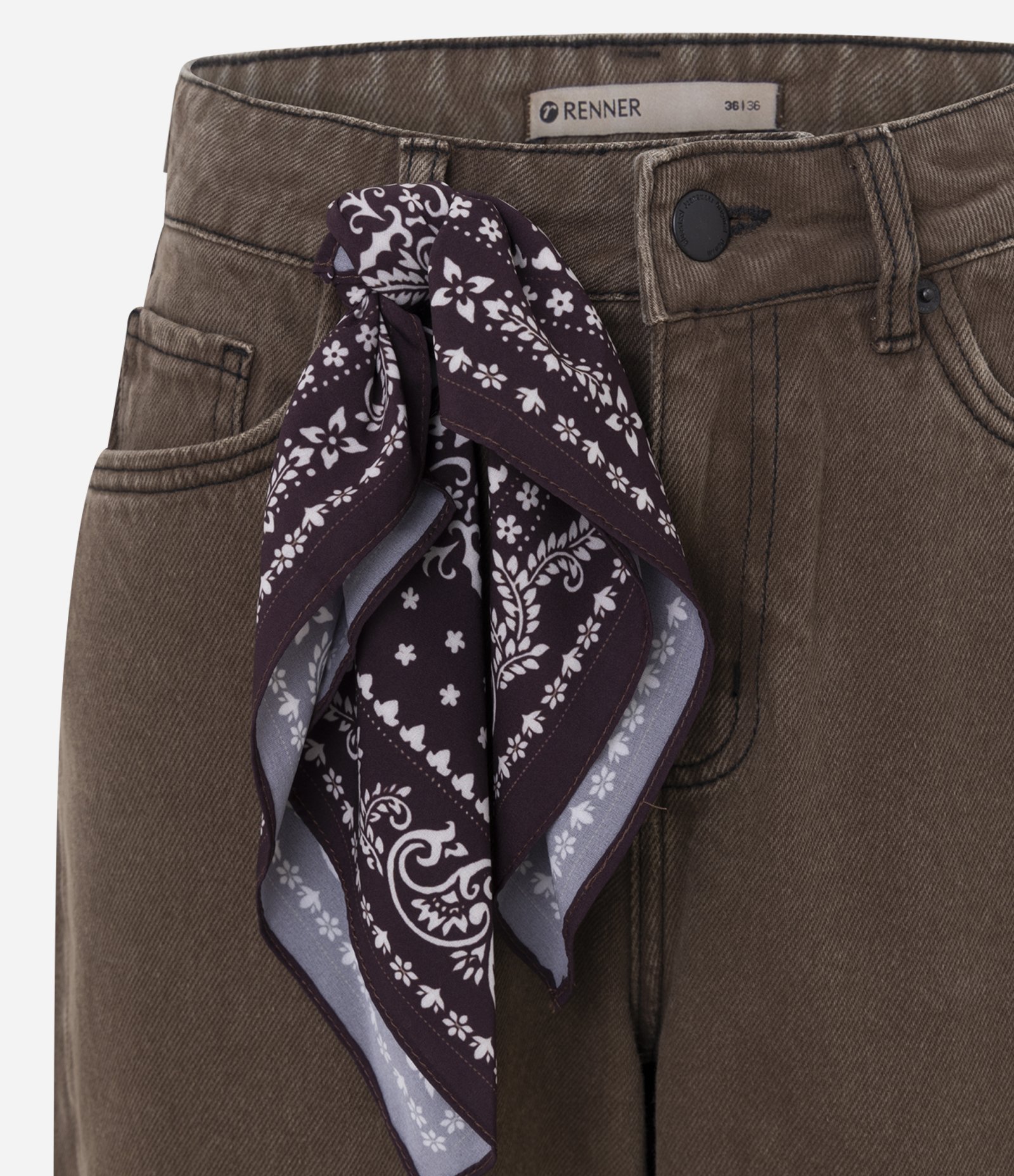 Calça Baggy em Jeans com Cintura Média e Lenço Decorative Marrom 6
