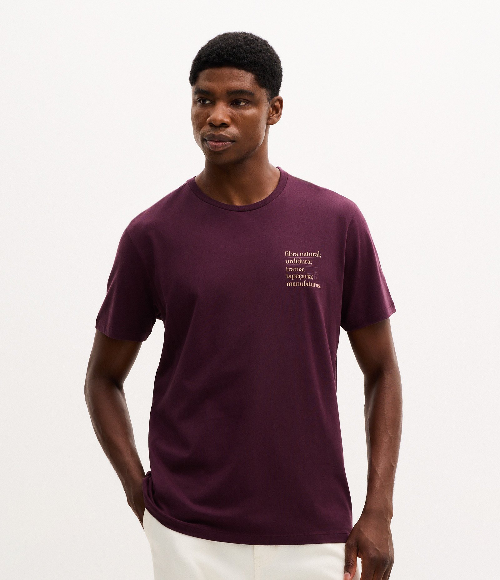 Camiseta Manga Curta em Algodão com Lettering Fibra Natural Vermelho 1