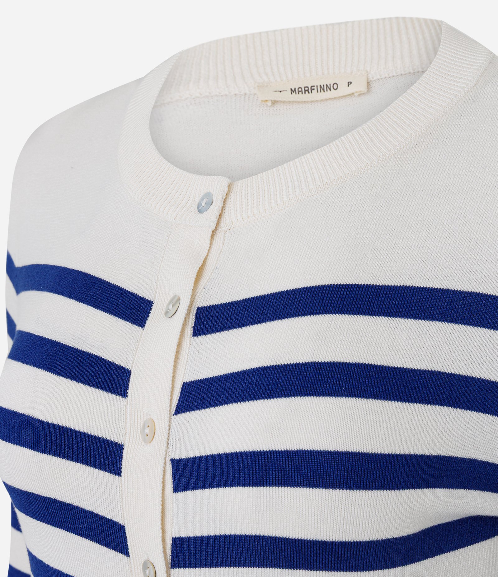 Cardigan em Tricô com Estampa Listrada Branco/Azul 7