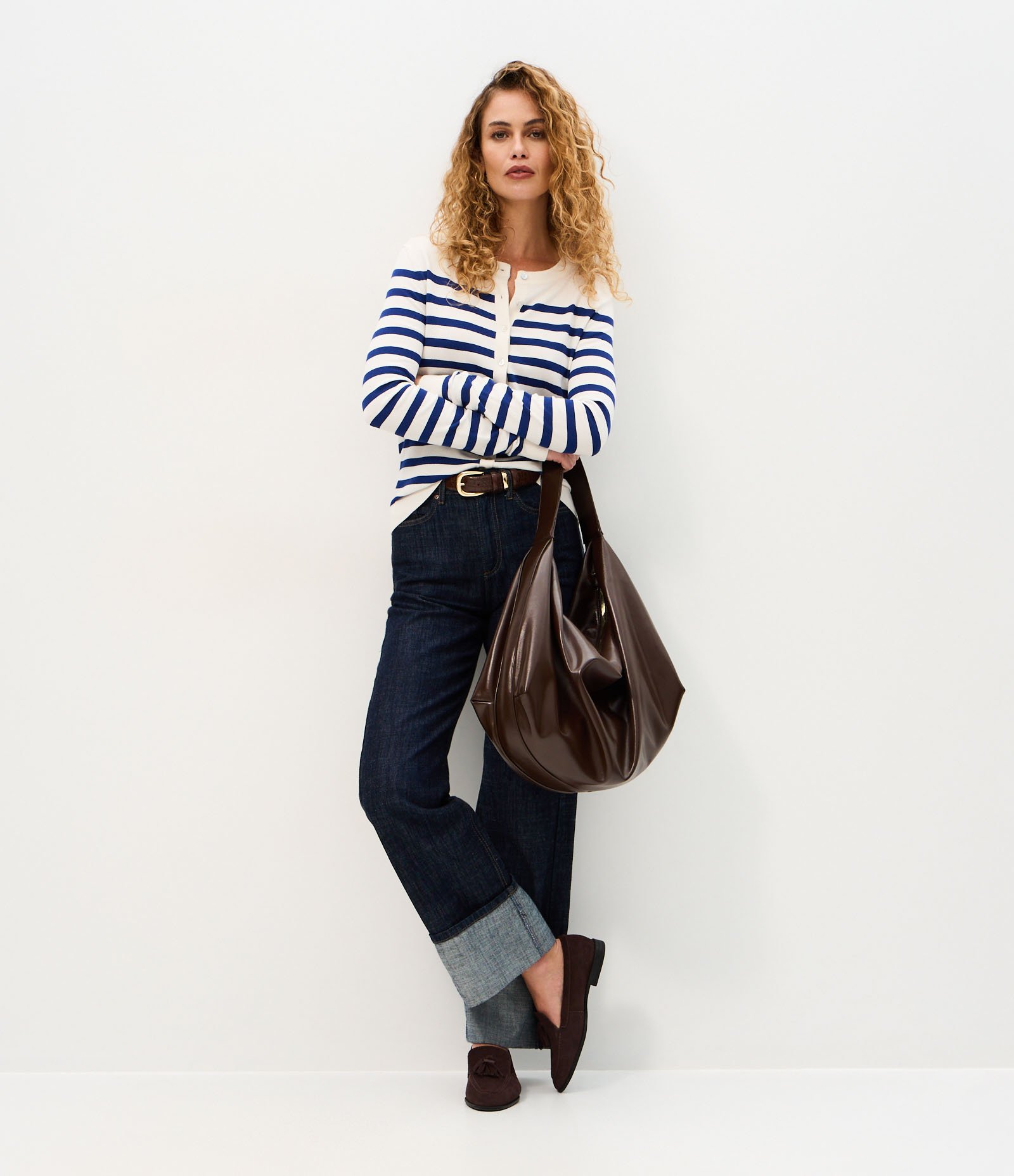Cardigan em Tricô com Estampa Listrada Branco/Azul 2