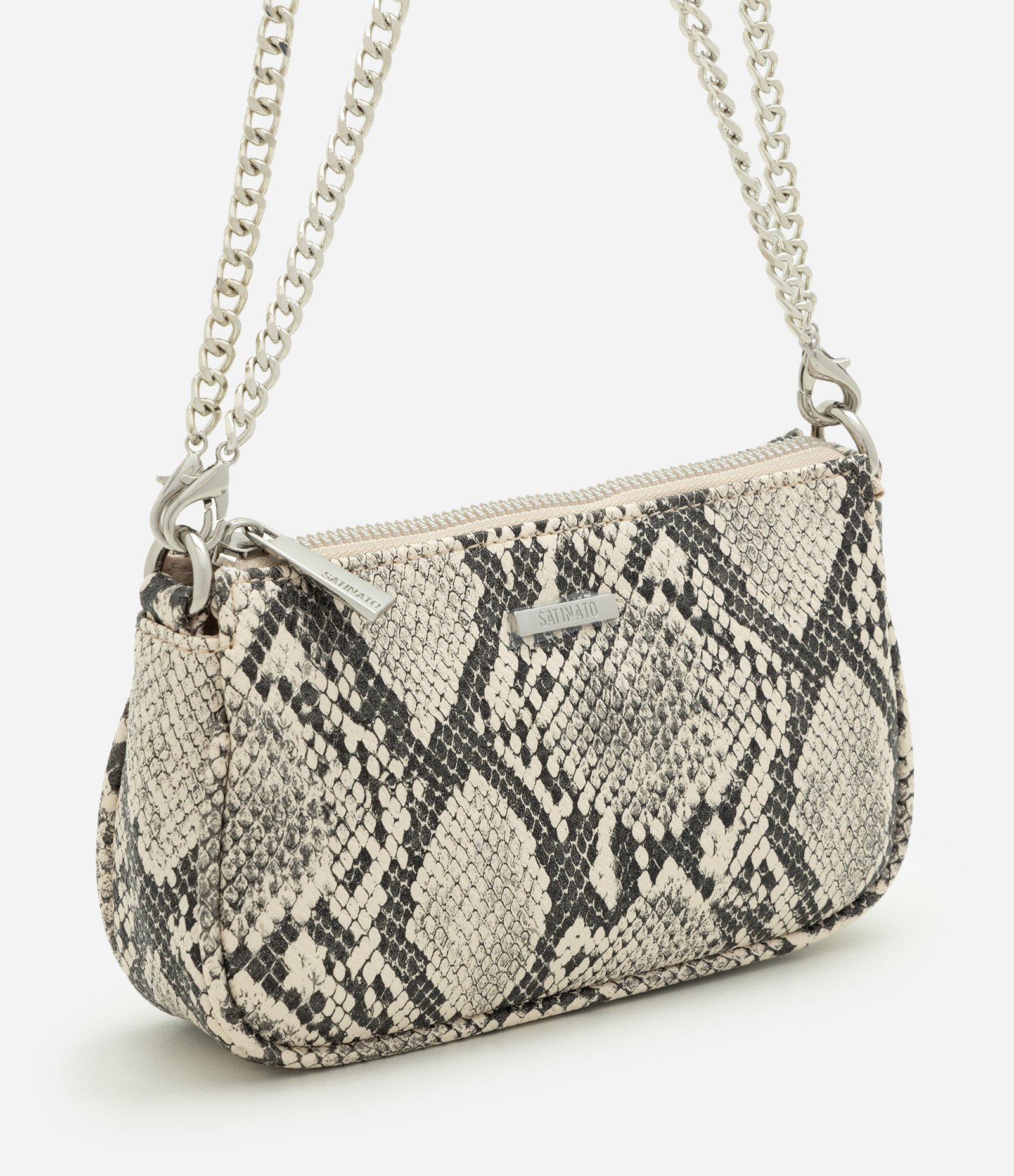 Bolsa Baguete Pequena em PU com Estampa Animal Print Off White 1