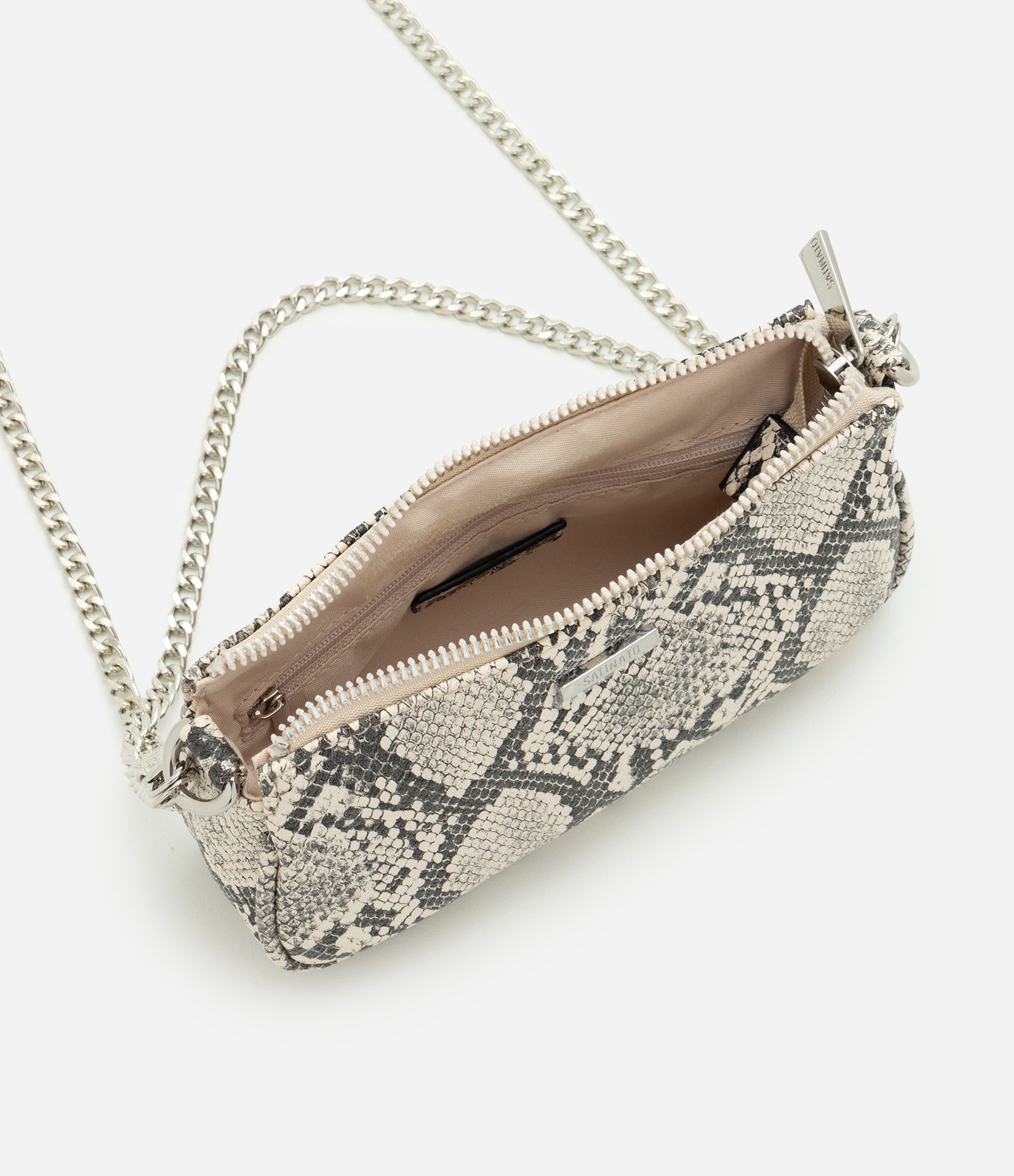 Bolsa Baguete Pequena em PU com Estampa Animal Print Off White 6
