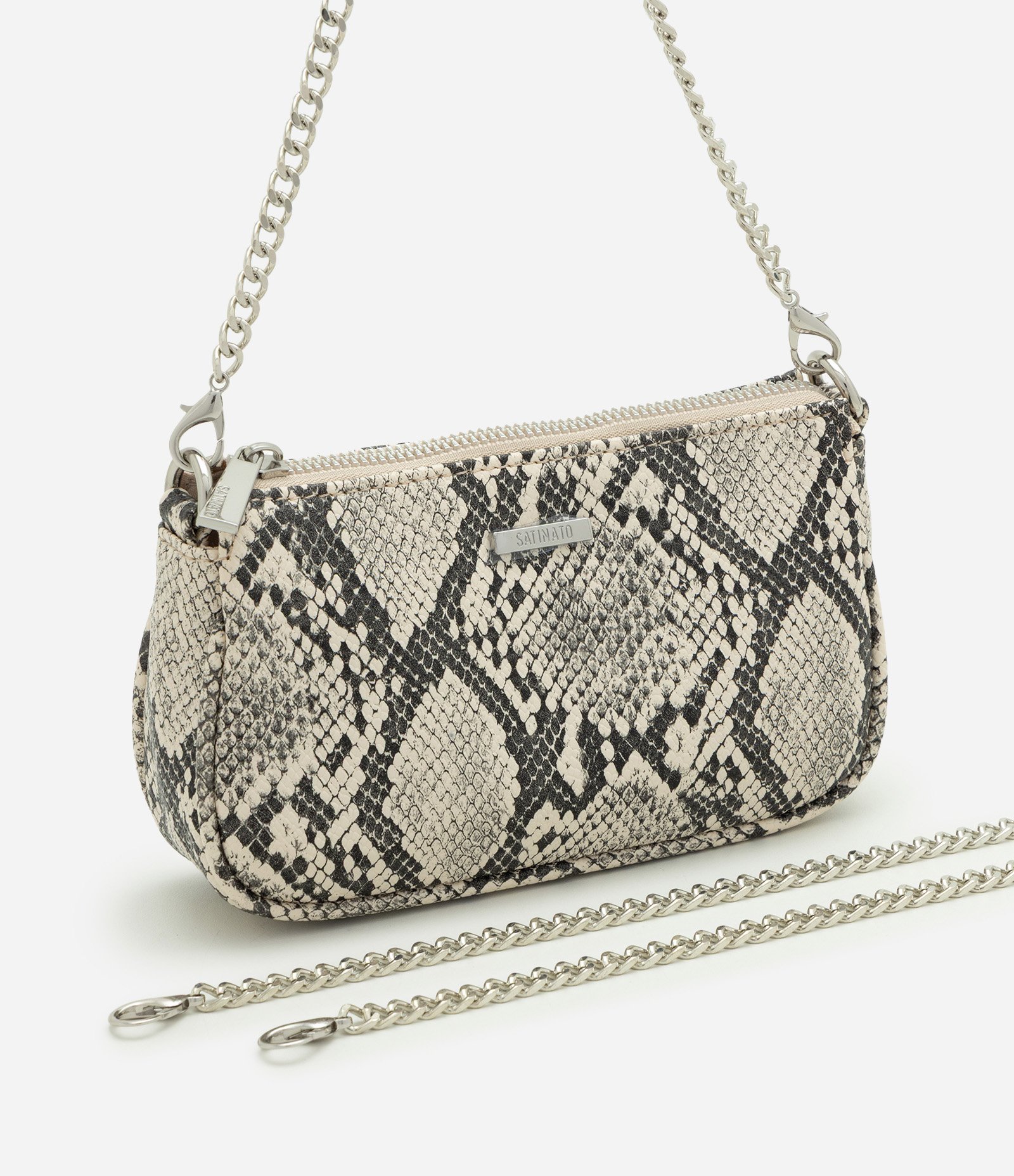 Bolsa Baguete Pequena em PU com Estampa Animal Print Off White 7