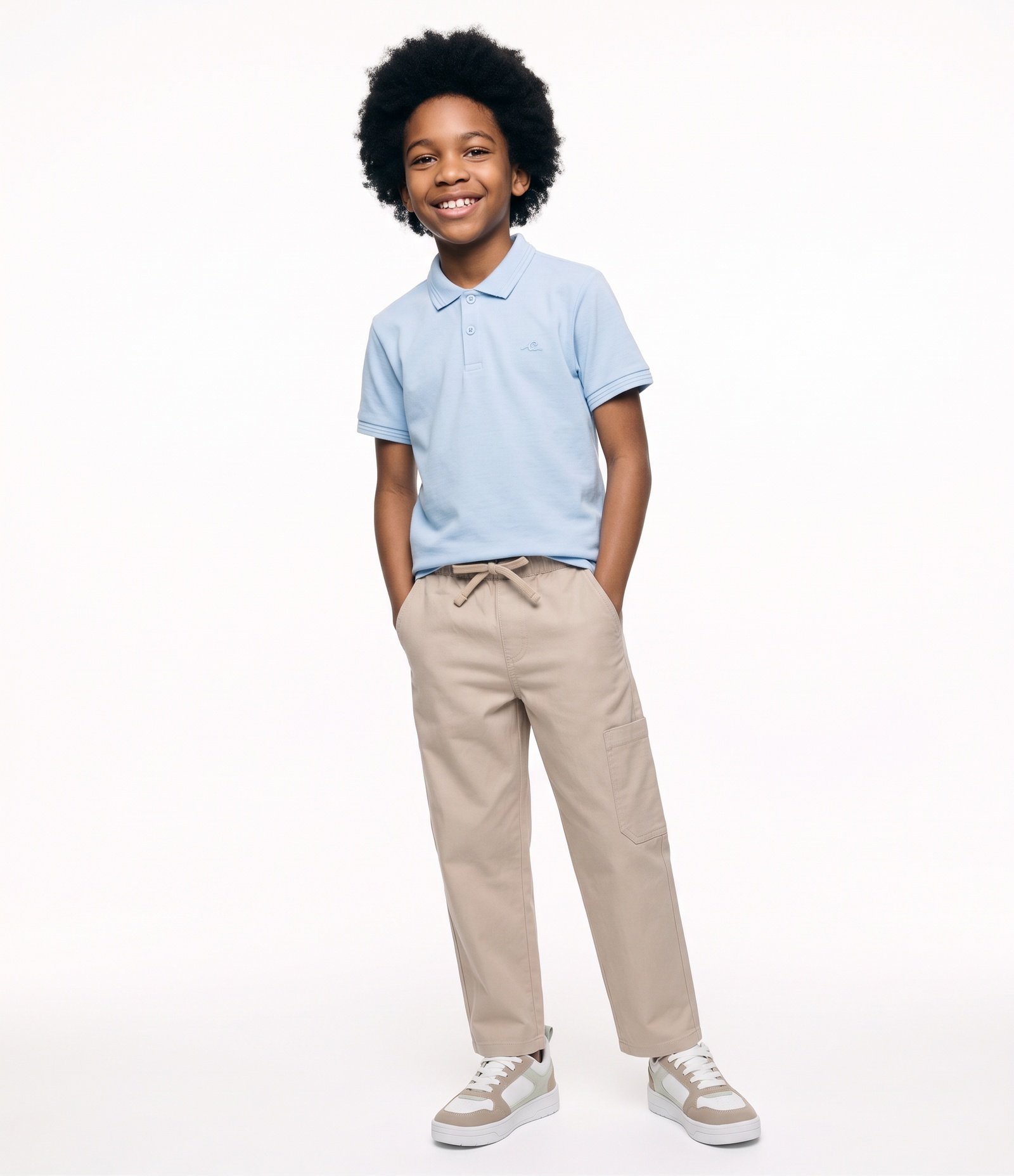 Calça Baggy Infantil Em Algodão Com Bolso Lateral -Tam 5 a 14 Anos Bege 1