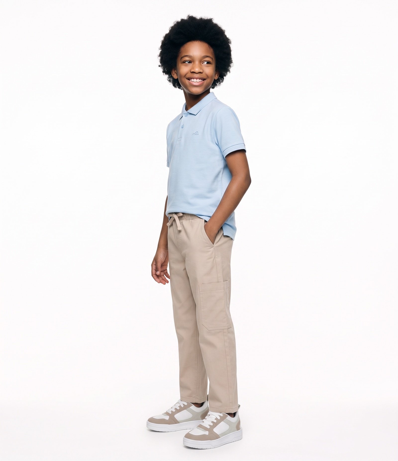 Calça Baggy Infantil Em Algodão Com Bolso Lateral -Tam 5 a 14 Anos Bege 2