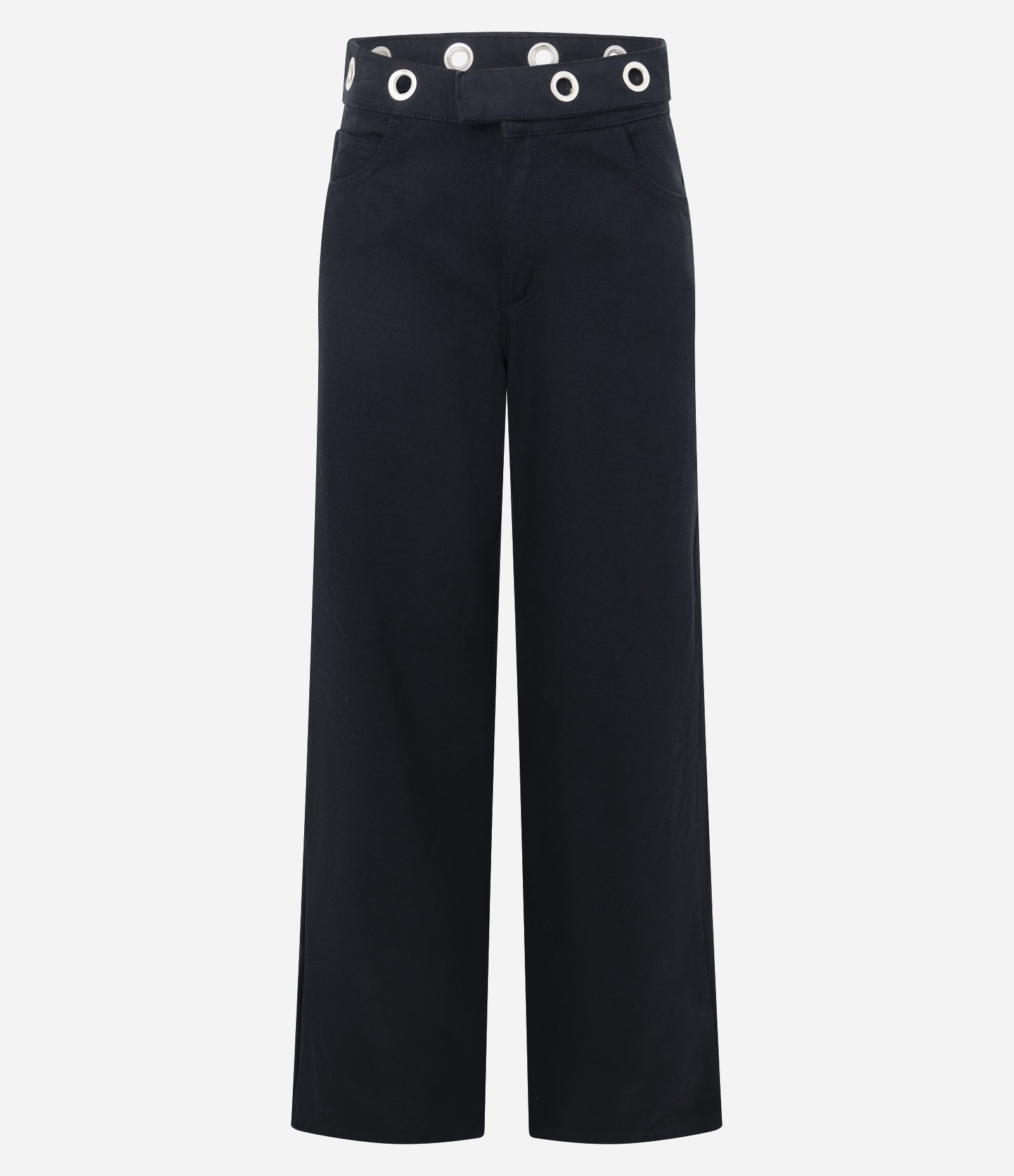 Calça Wide em Jeans com Cintura Média e Ilhós no Cós Preto 5