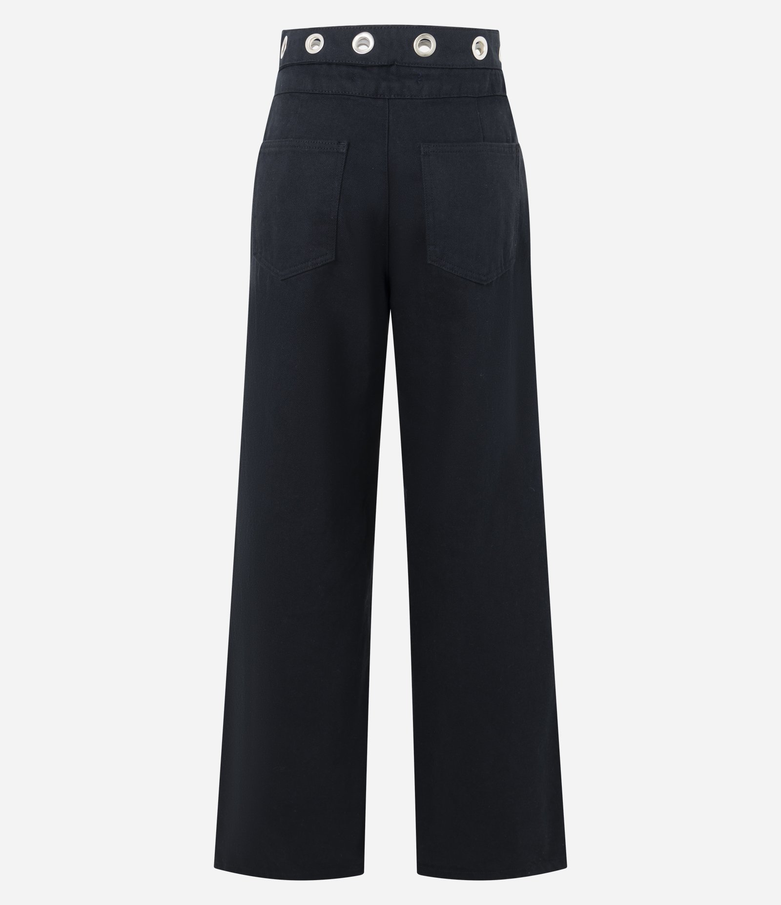 Calça Wide em Jeans com Cintura Média e Ilhós no Cós Preto 7