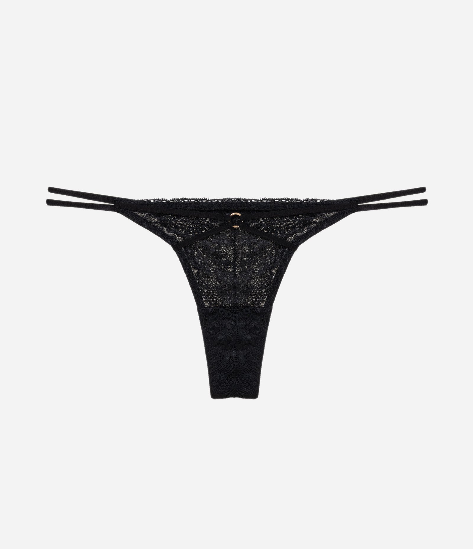 Calcinha String em Renda Floral com Elásticos Laterais Duplos Preto 5