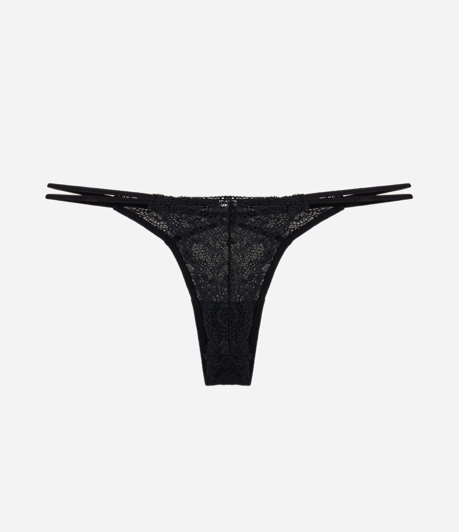 Calcinha String em Renda Floral com Elásticos Laterais Duplos Preto 6