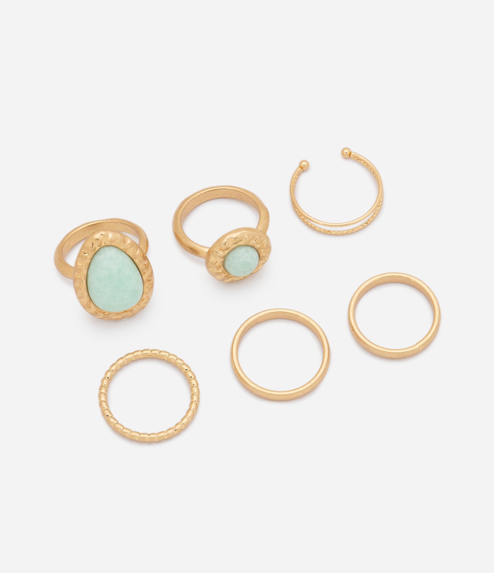 Kit 06 Anéis em Metal com Detalhe de Pedra Dourado 2