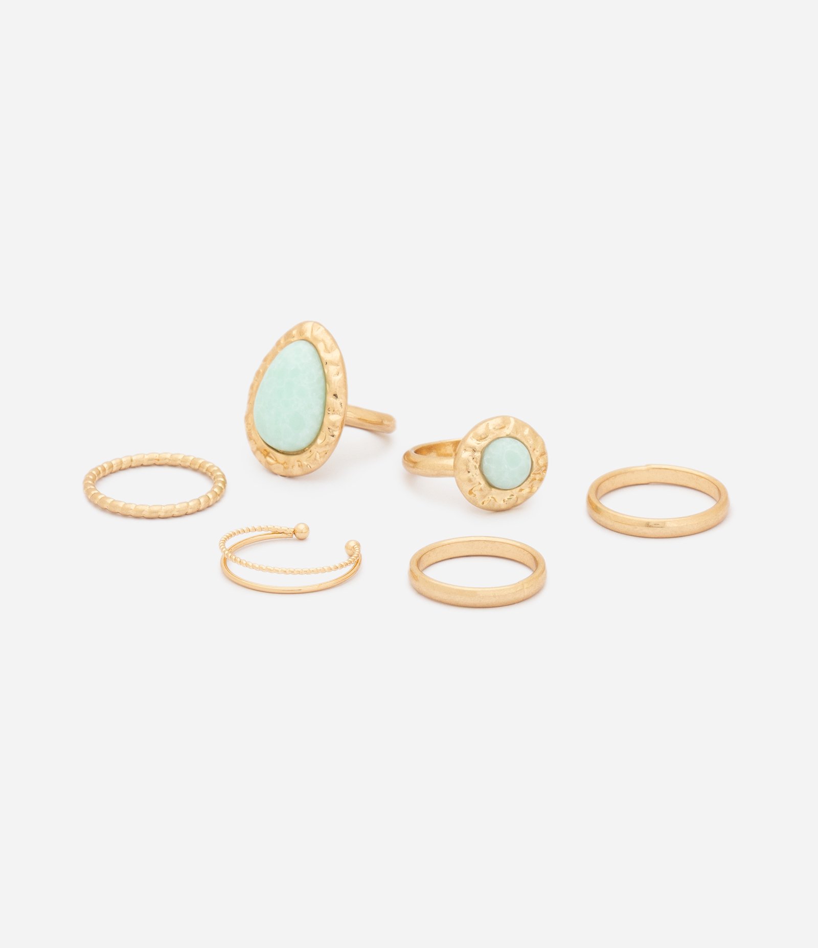 Kit 06 Anéis em Metal com Detalhe de Pedra Dourado 3