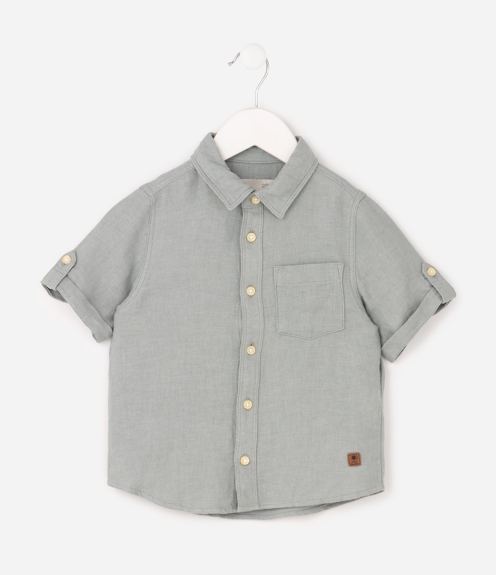 Camisa Infantil Em Linho Bordado No Peito - Tam 1 a 6 Anos Cinza 2