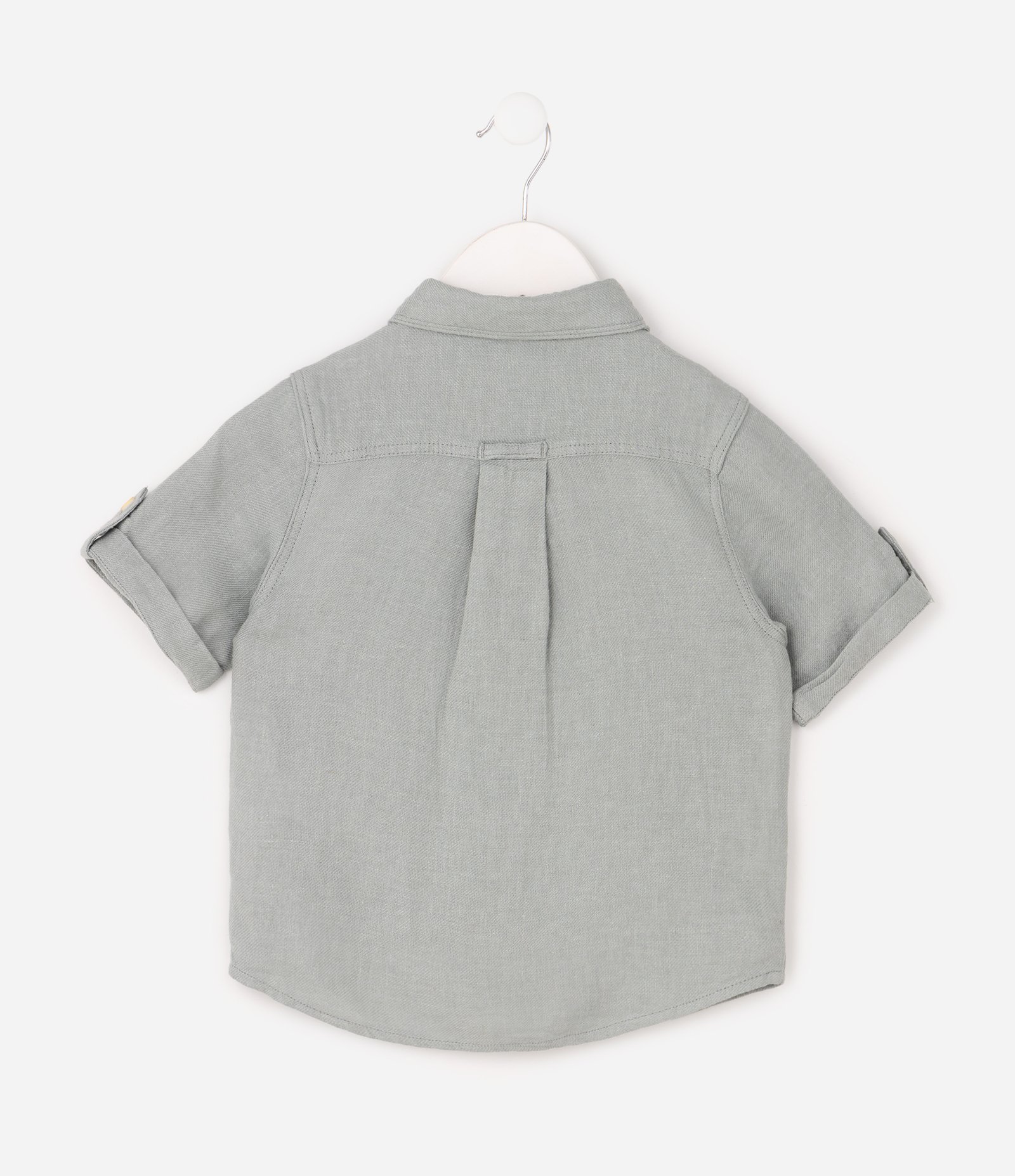 Camisa Infantil Em Linho Bordado No Peito - Tam 1 a 6 Anos Cinza 3