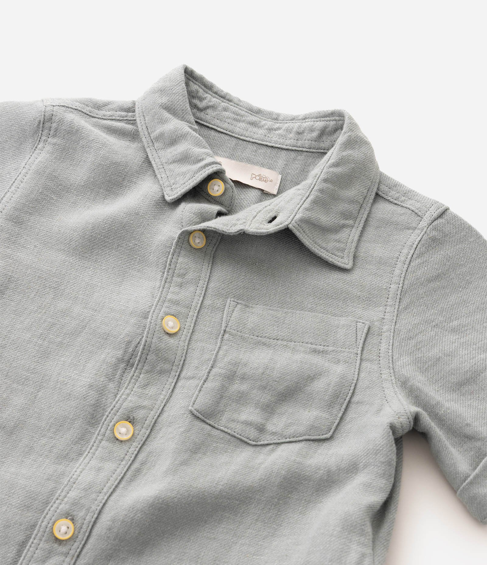 Camisa Infantil Em Linho Bordado No Peito - Tam 1 a 6 Anos Cinza 5