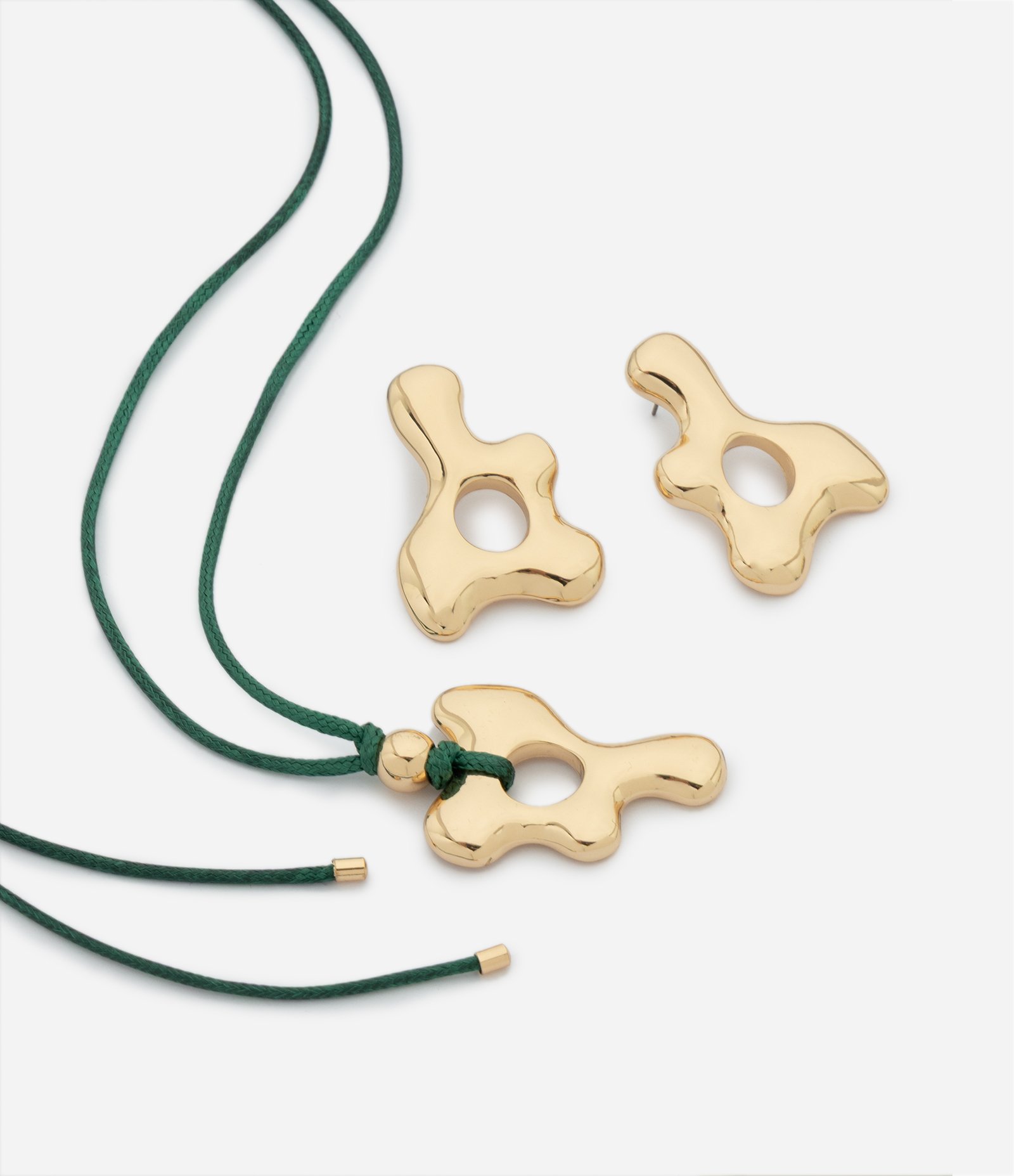 Conjunto de Colar e Brincos com Pingente Orgânico Verde/Dourado 1