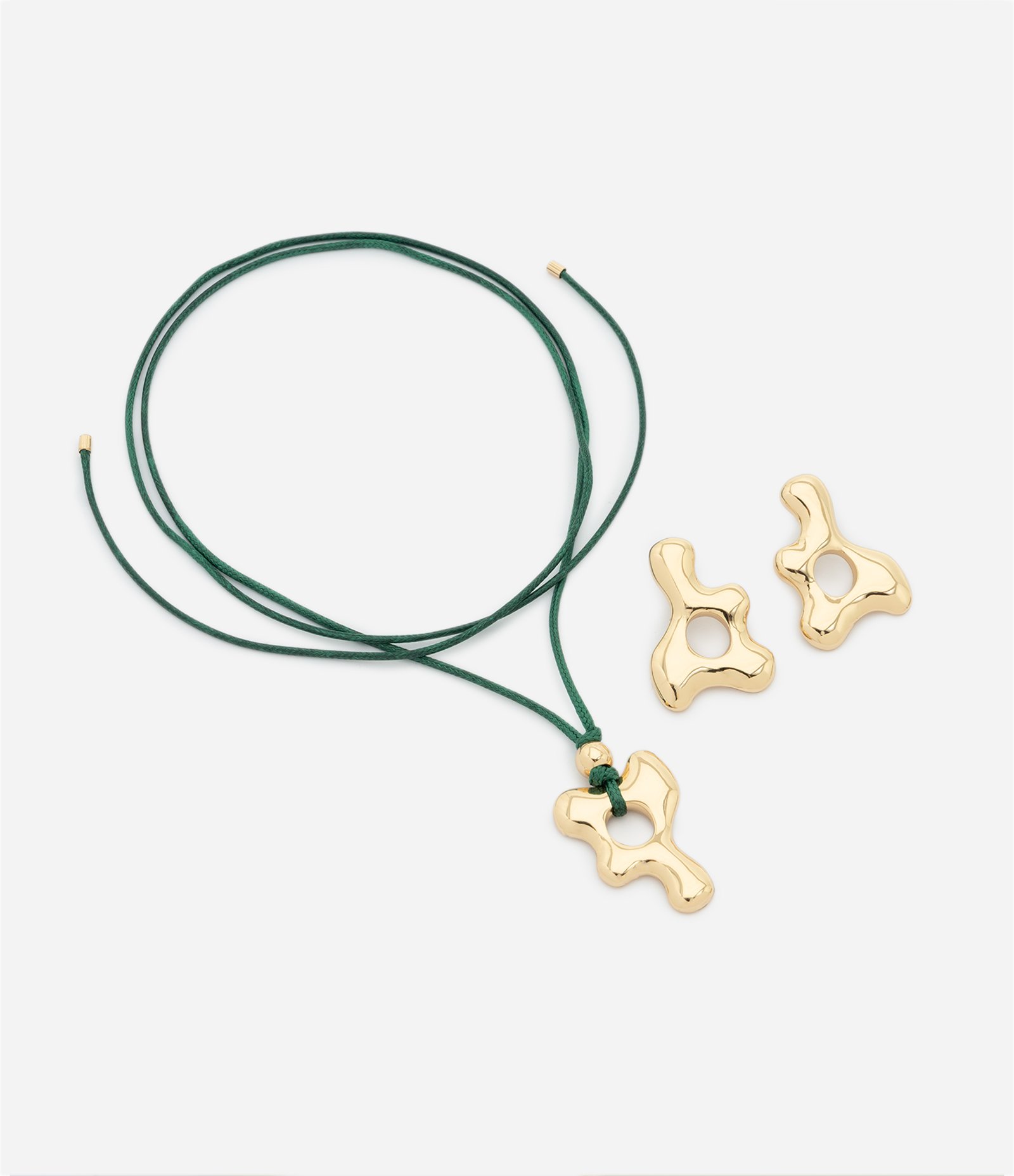 Conjunto de Colar e Brincos com Pingente Orgânico Verde/Dourado 2