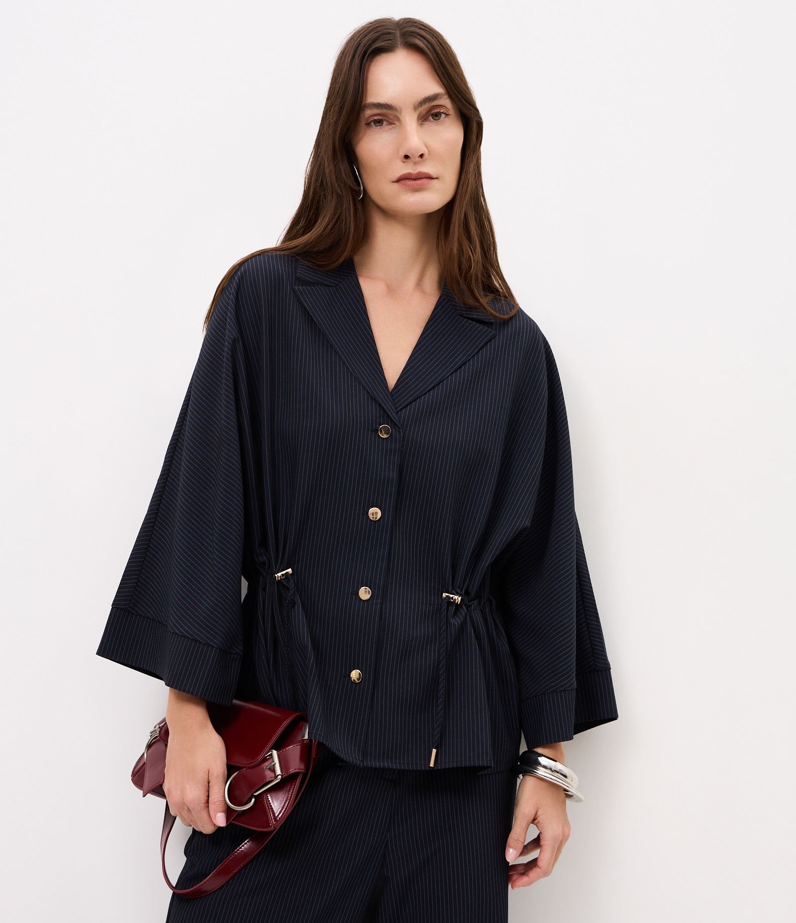 Camisa Alfaiatada com Estampa Listrada Azul 1