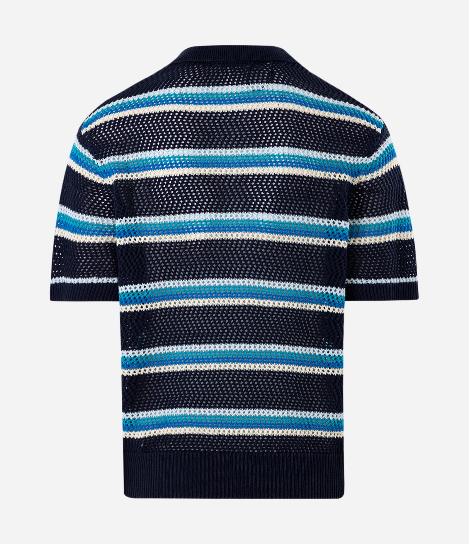 Camisa Polo com Estampa de Listras e Trama Vazada Azul 4