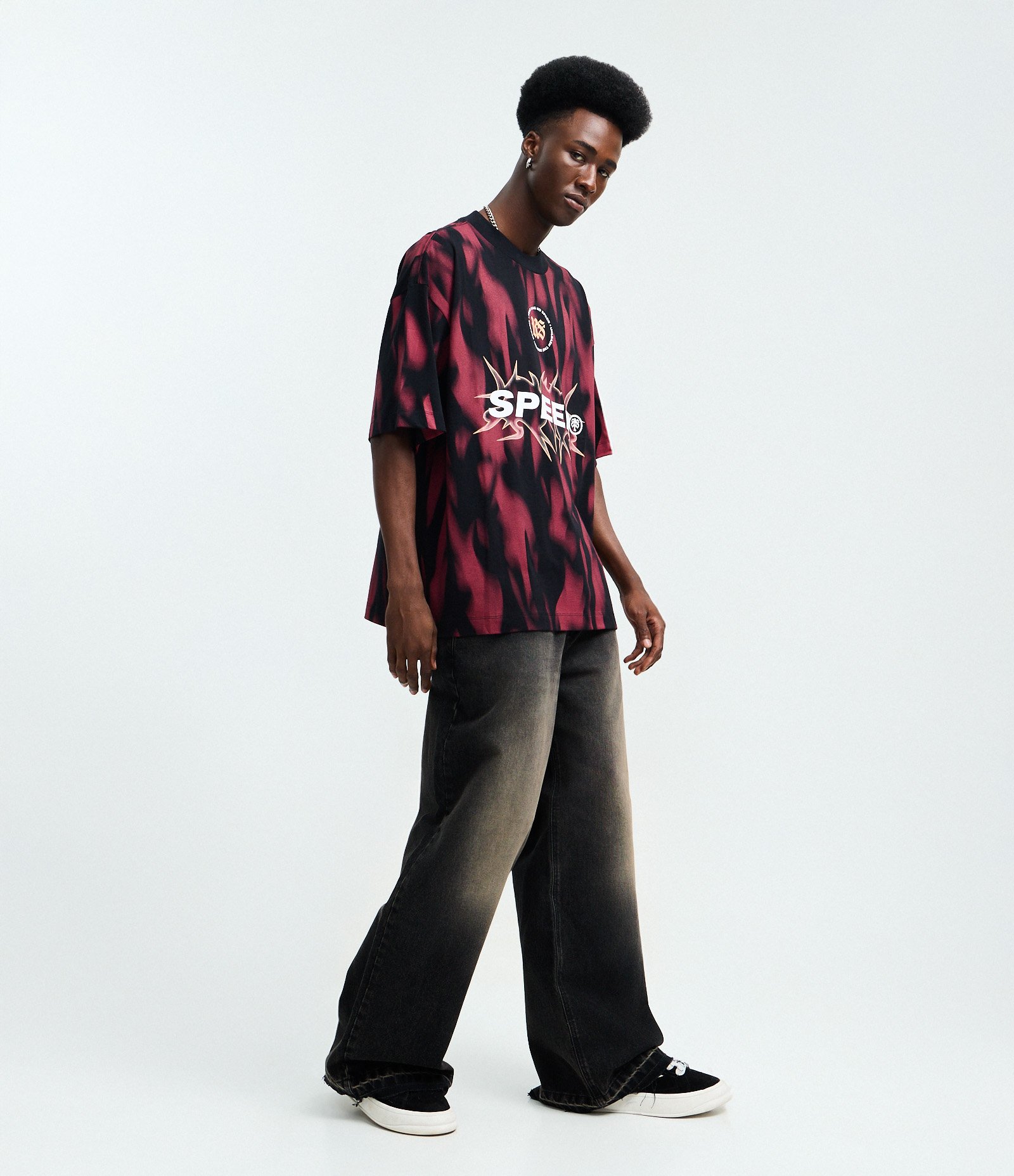 Camiseta Oversized em Algodão com Estampa Tribal "Speed" Tribal Vermelho/Preto 2