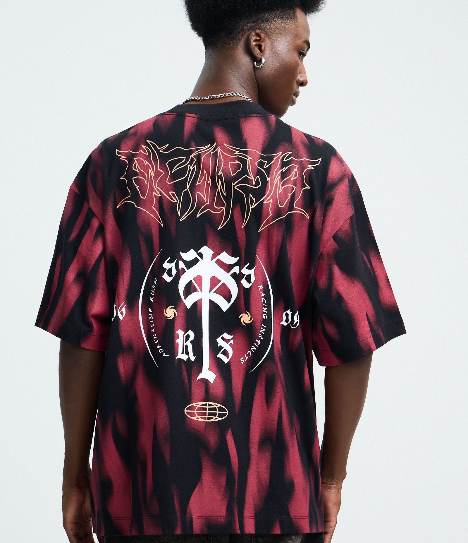 Camiseta Oversized em Algodão com Estampa Tribal "Speed" Tribal Vermelho/Preto 3