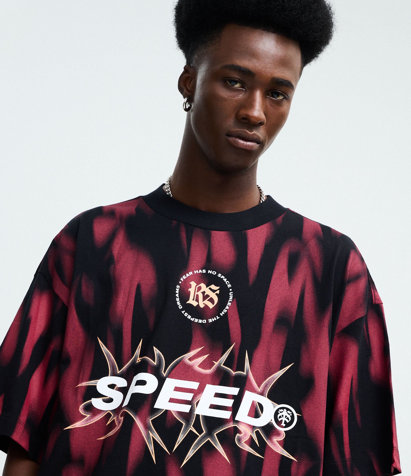 Camiseta Oversized em Algodão com Estampa Tribal "Speed" Tribal Vermelho/Preto 4