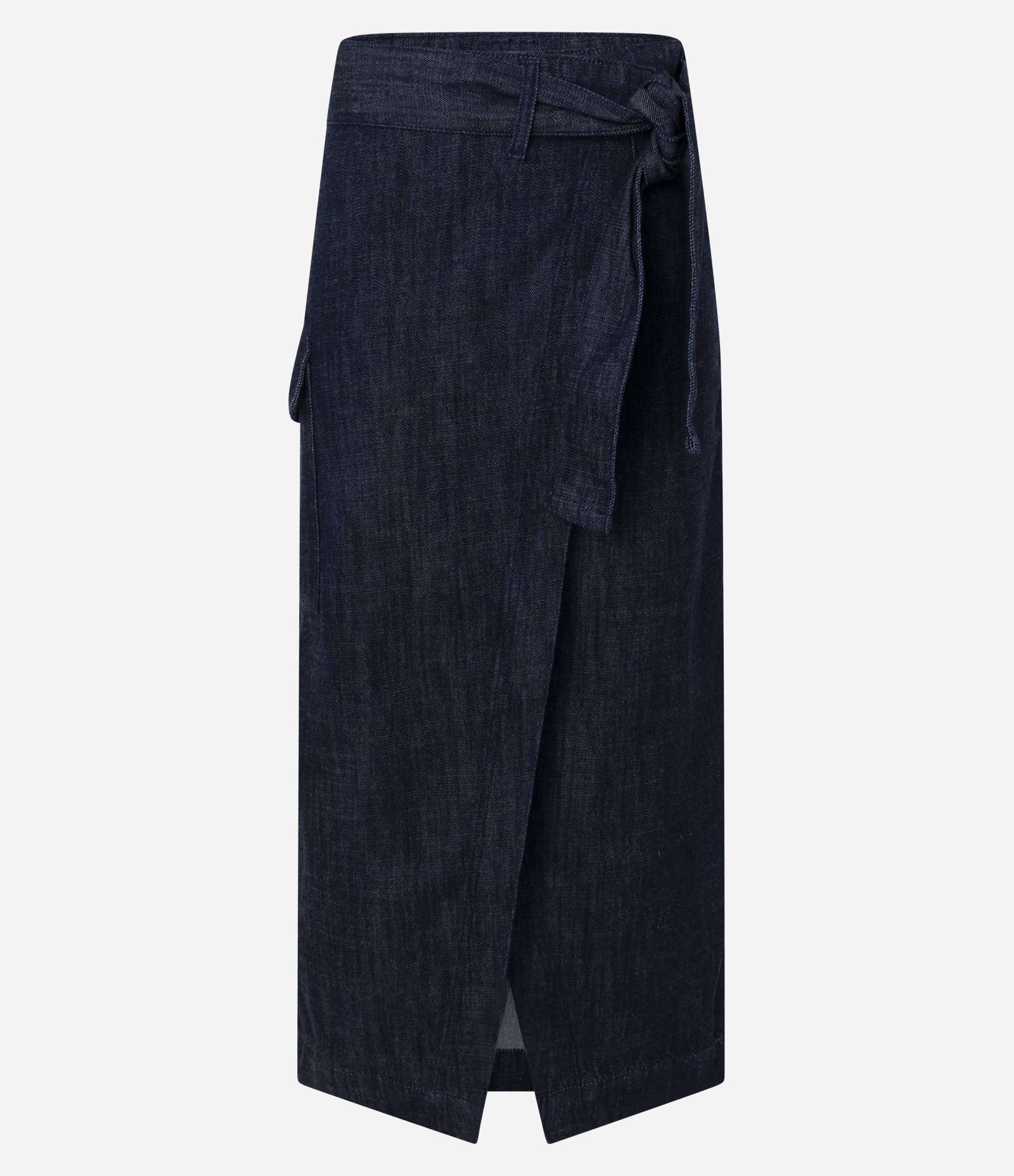 Saia Midi Envelope em Jeans com Cintura Alta e Bolso Cargo Azul Escuro 5